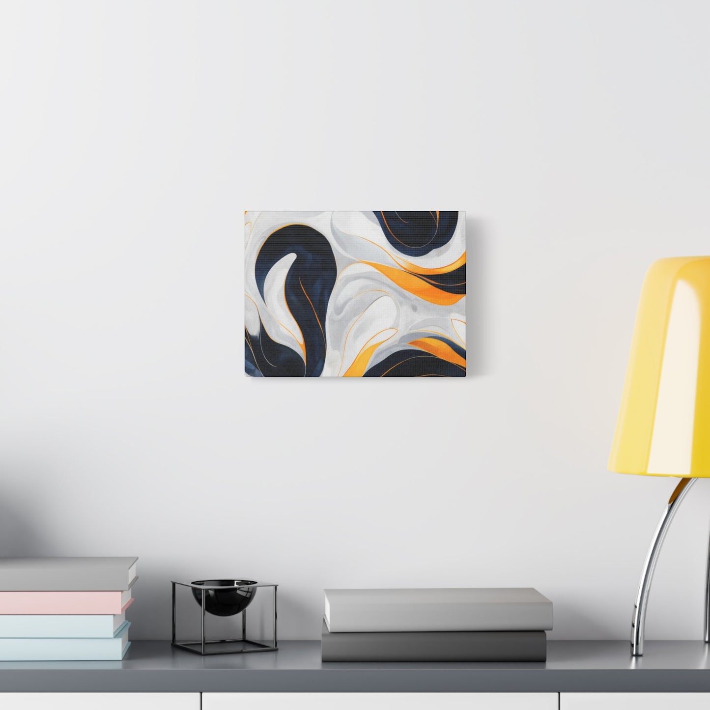 Abstract Fluid Art Matte Canvas Print — Navy, Gold & White Stretched Wall Art