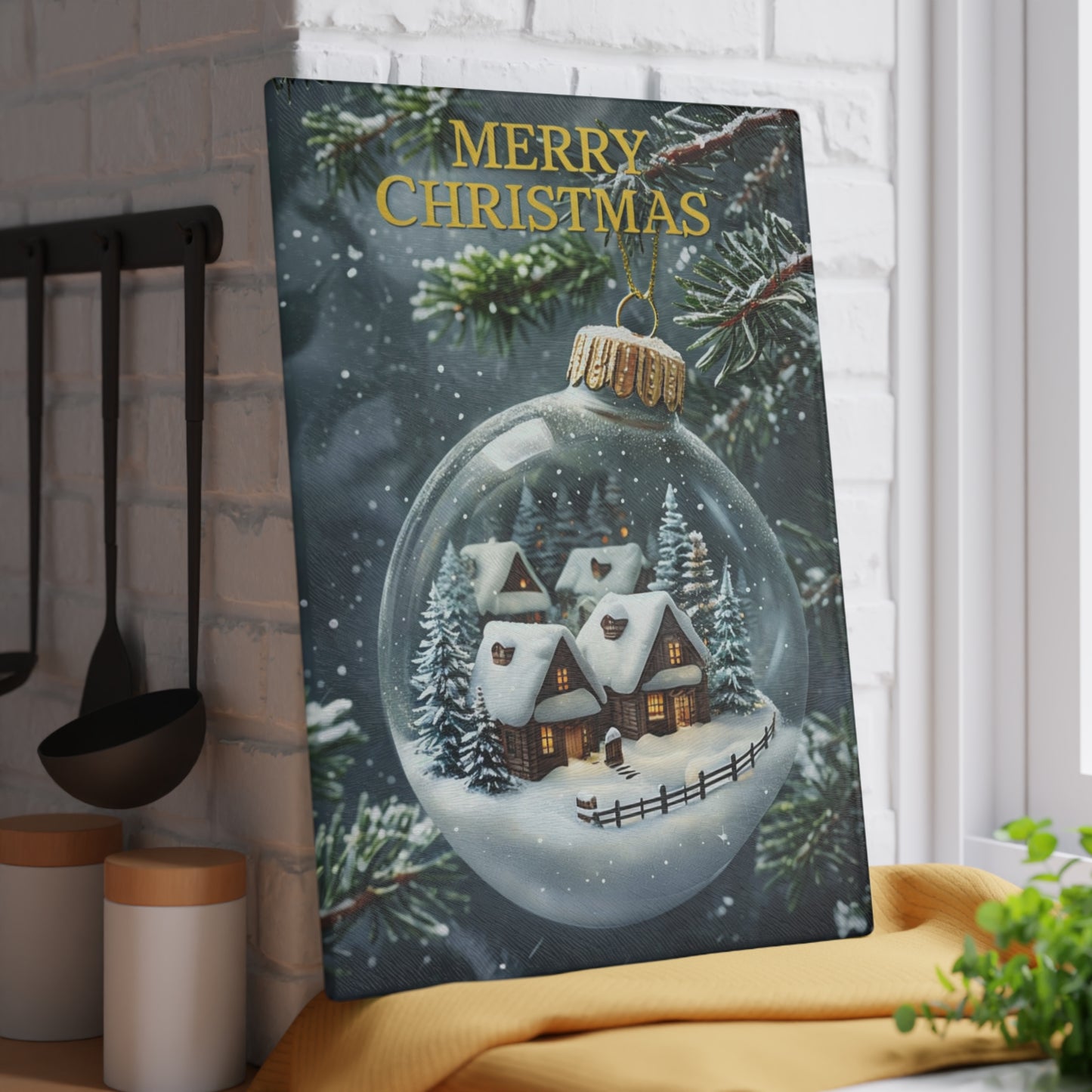 Christmas Ornament Glass Cutting Board — Merry Christmas Holiday Kitchen Decor