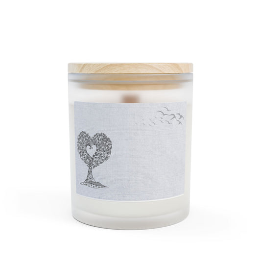 Frosted Glass Candle with Heart Tree Design, Cozy Home Decor, Gift for Mom, Relaxation, Wedding Favor, Aromatherapy, Eco-Friendly