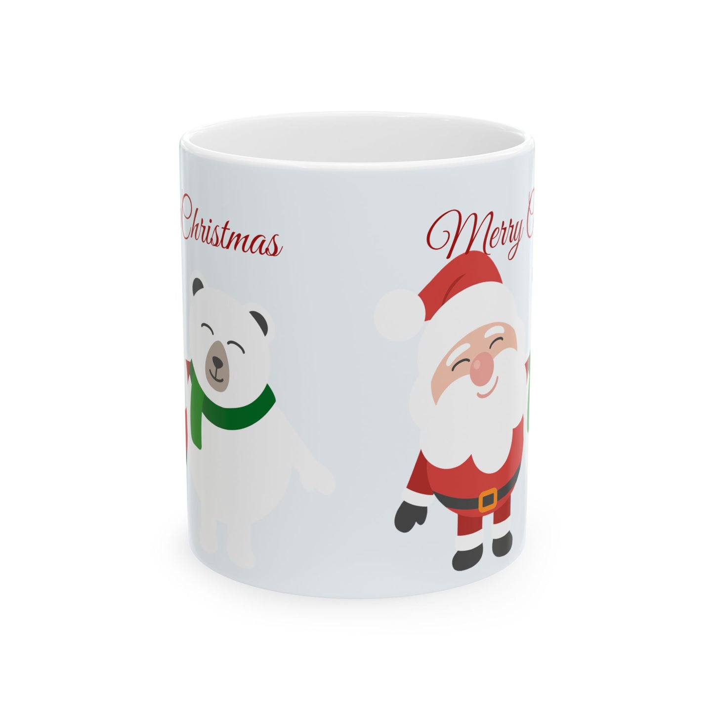 Christmas Santa & Polar Bear Ceramic Mug (11oz/15oz) — "Merry Christmas" Holiday Coffee Cup