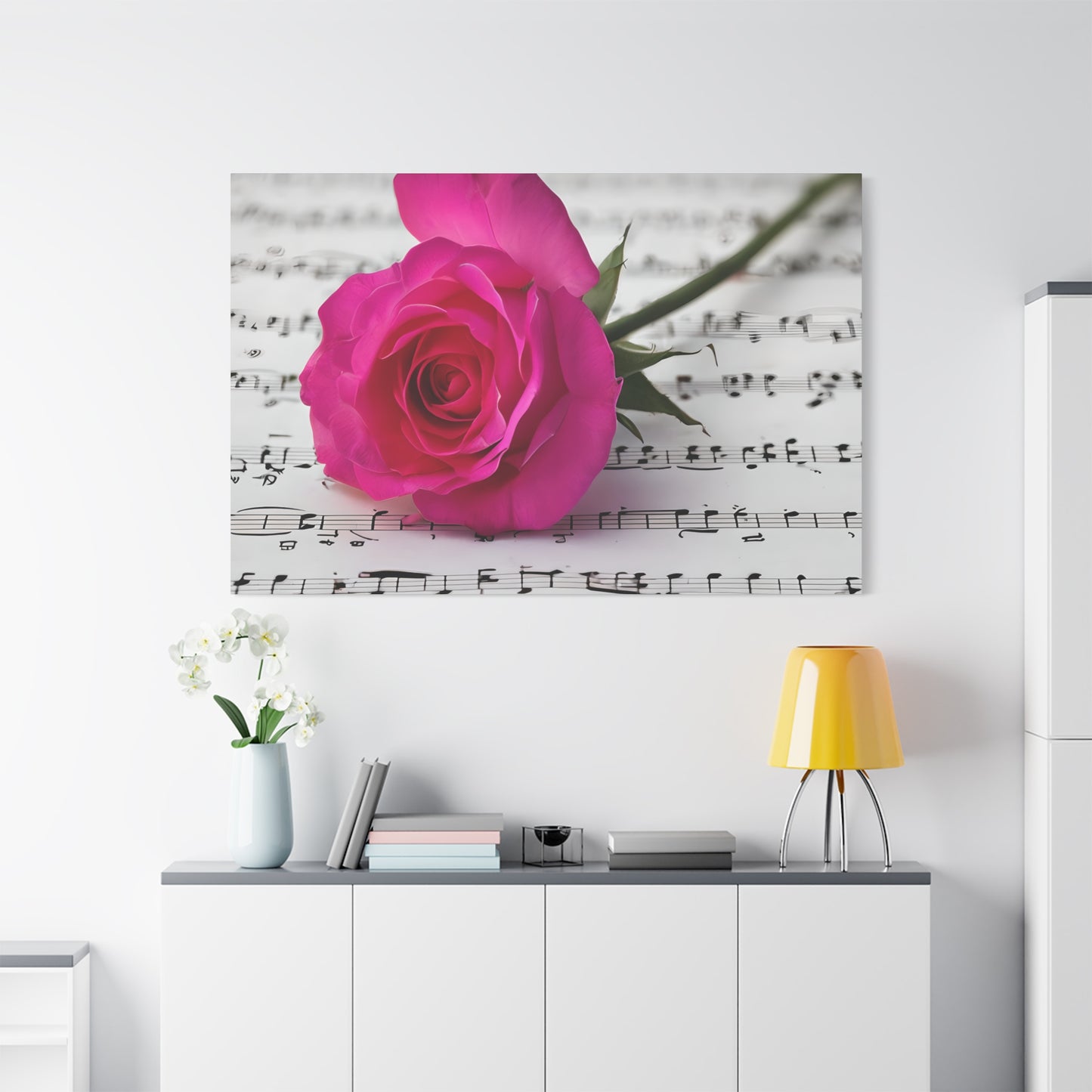 Stretched Canvas Art Print, Classic Rose on Sheet Music, Floral Wall Decor, Home Decoration, Gift for Music Lovers