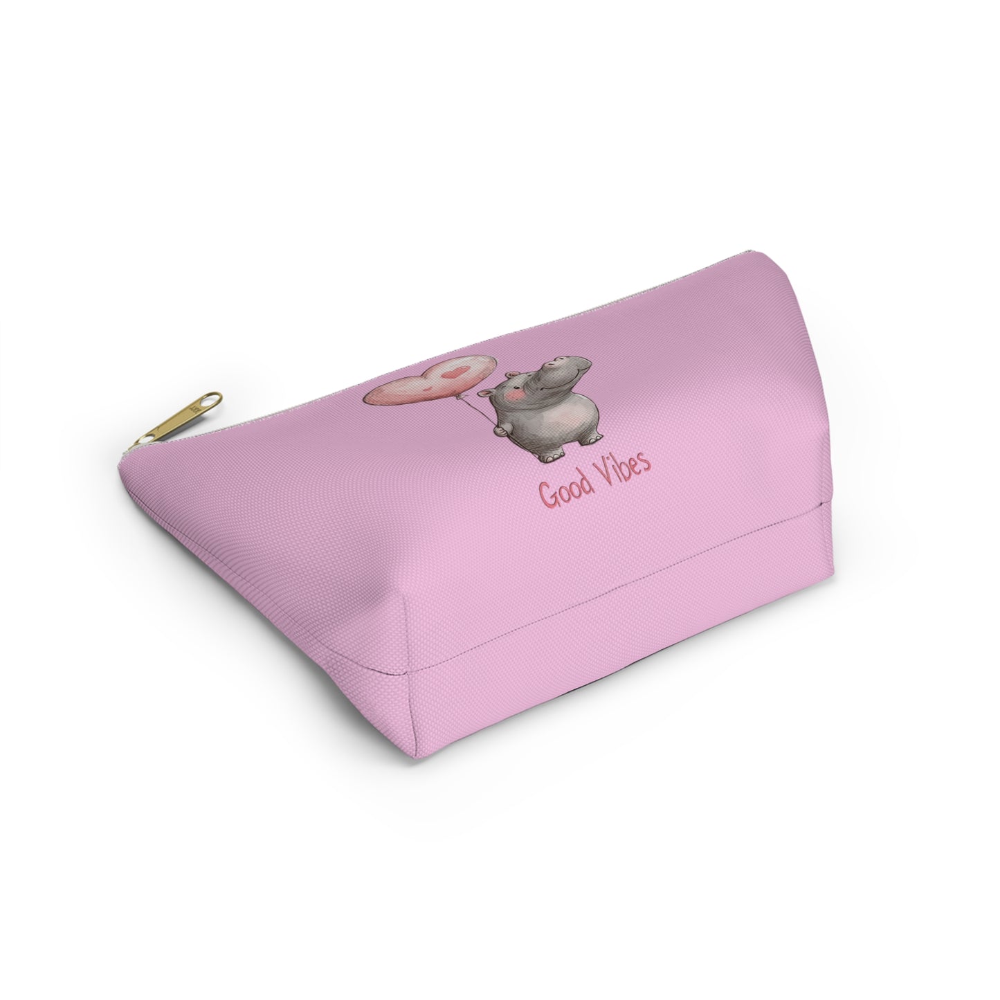 Cute Hippo Good Vibes Accessory Pouch, Makeup Bag, Travel Organizer, Gift for Animal Lovers, Cute Pink Storage Bag
