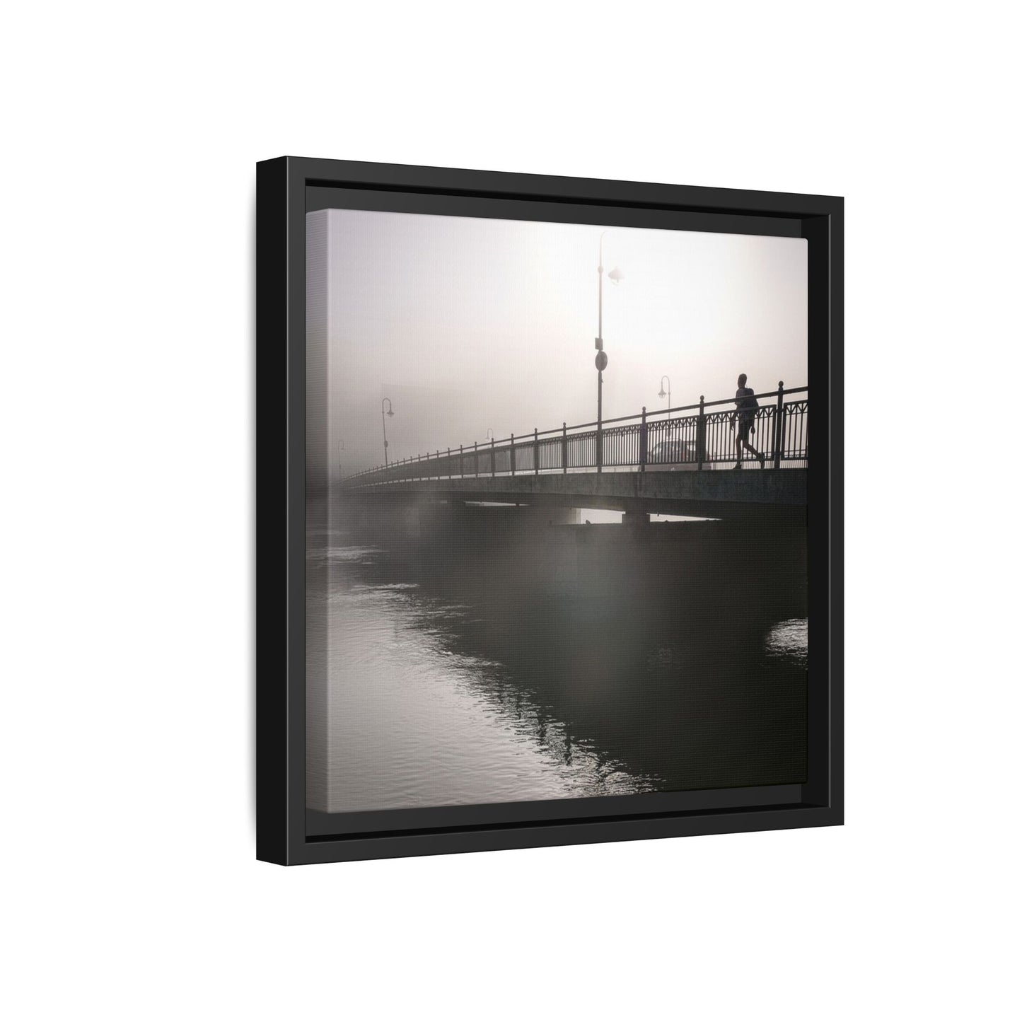 Framed Matte Canvas - Foggy Bridge Black & White Photography