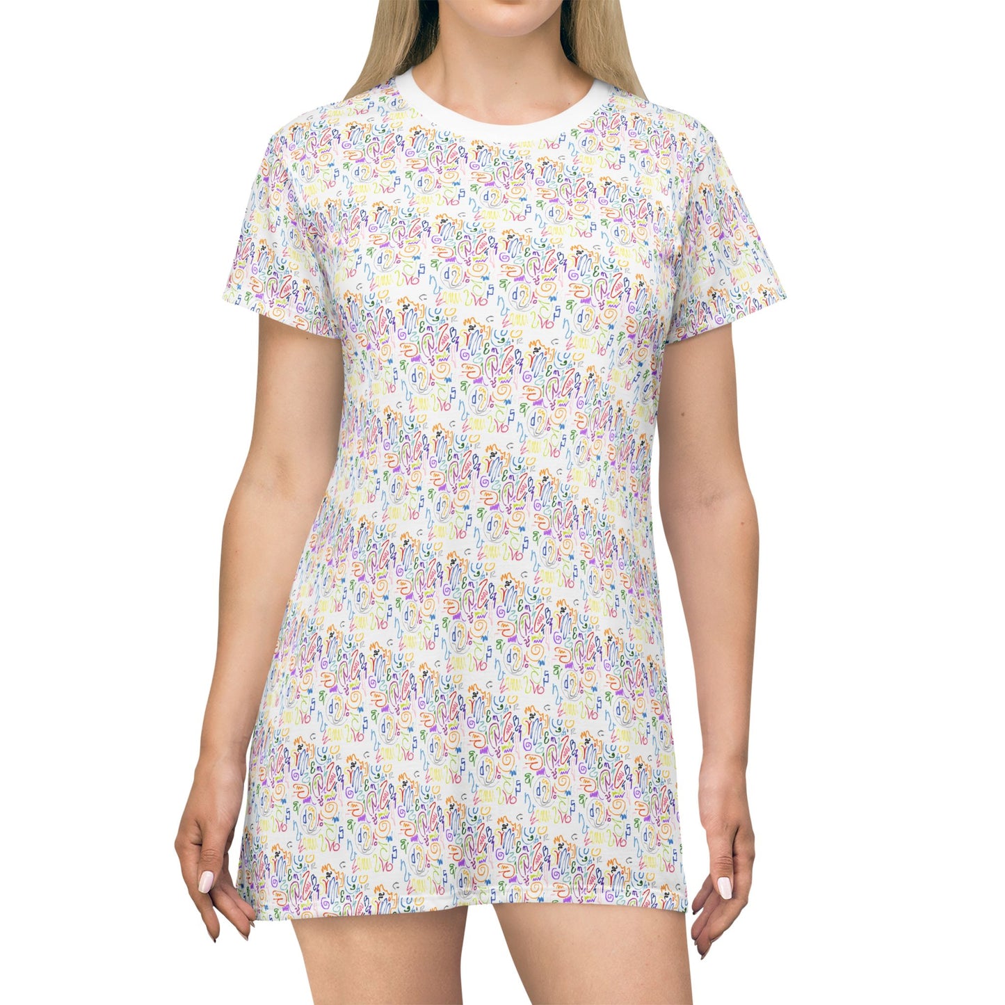 Colorful AOP T-Shirt Dress for Casual Summer Vibes, Cute Lounge Wear, Vacation Outfit, Festival Fashion, Gift Idea for Teens