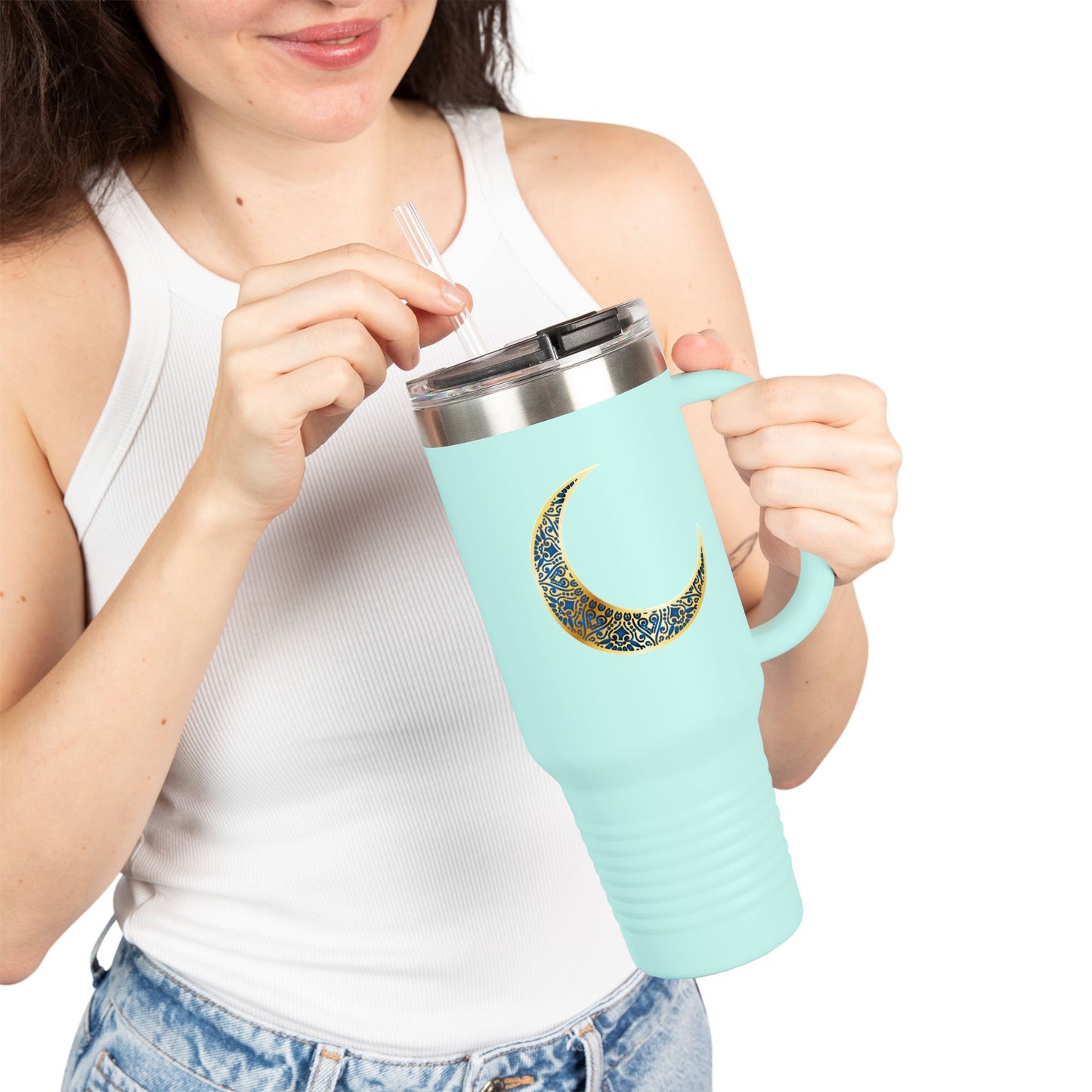 Sparkling Crescent Moon Travel Mug - 40oz Insulated Drinkware, Perfect for Coffee Lovers, Outdoor Adventures, Gifts for Her, Birthday, [...]