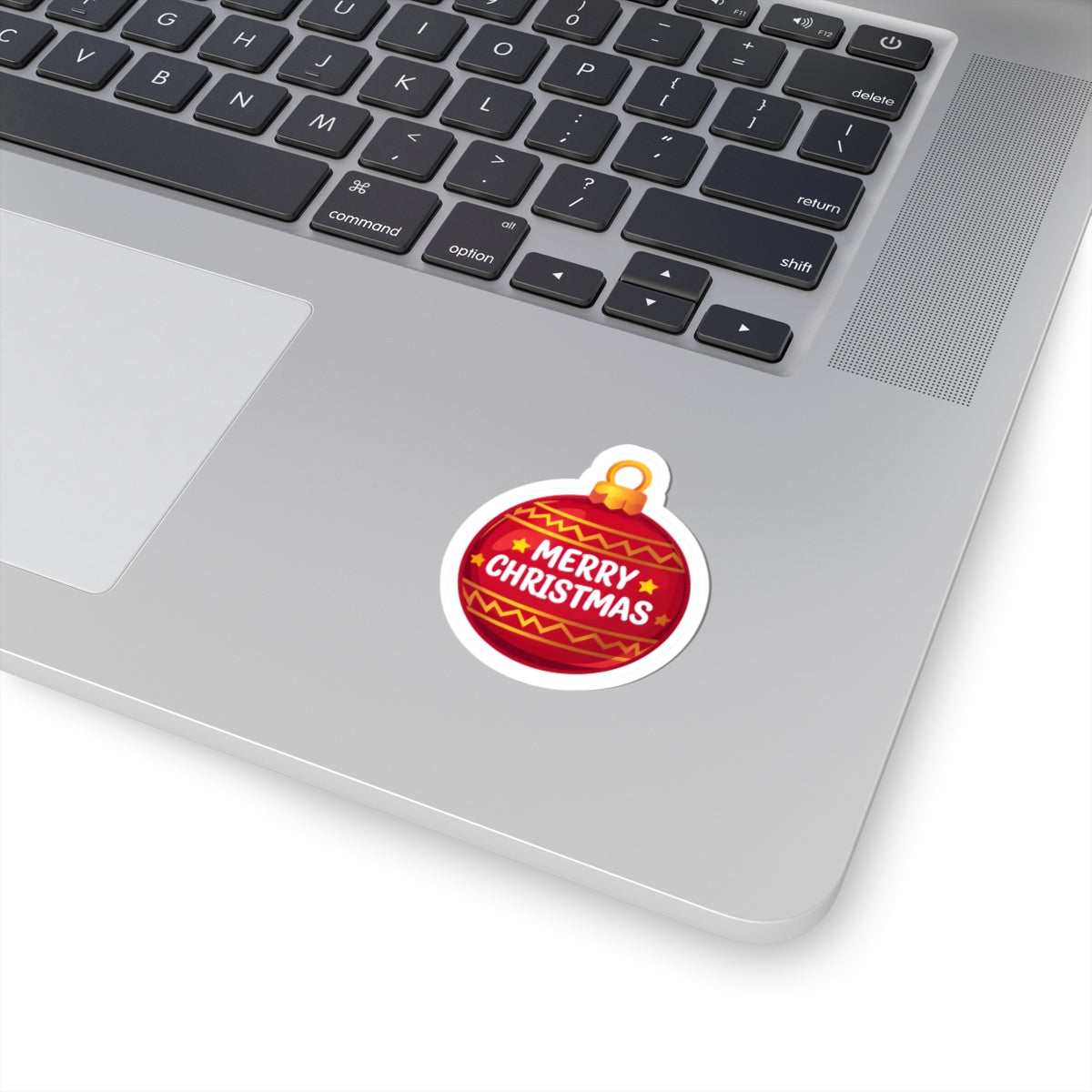 Merry Christmas Ornament Sticker — Red Holiday Kiss-Cut Sticker
