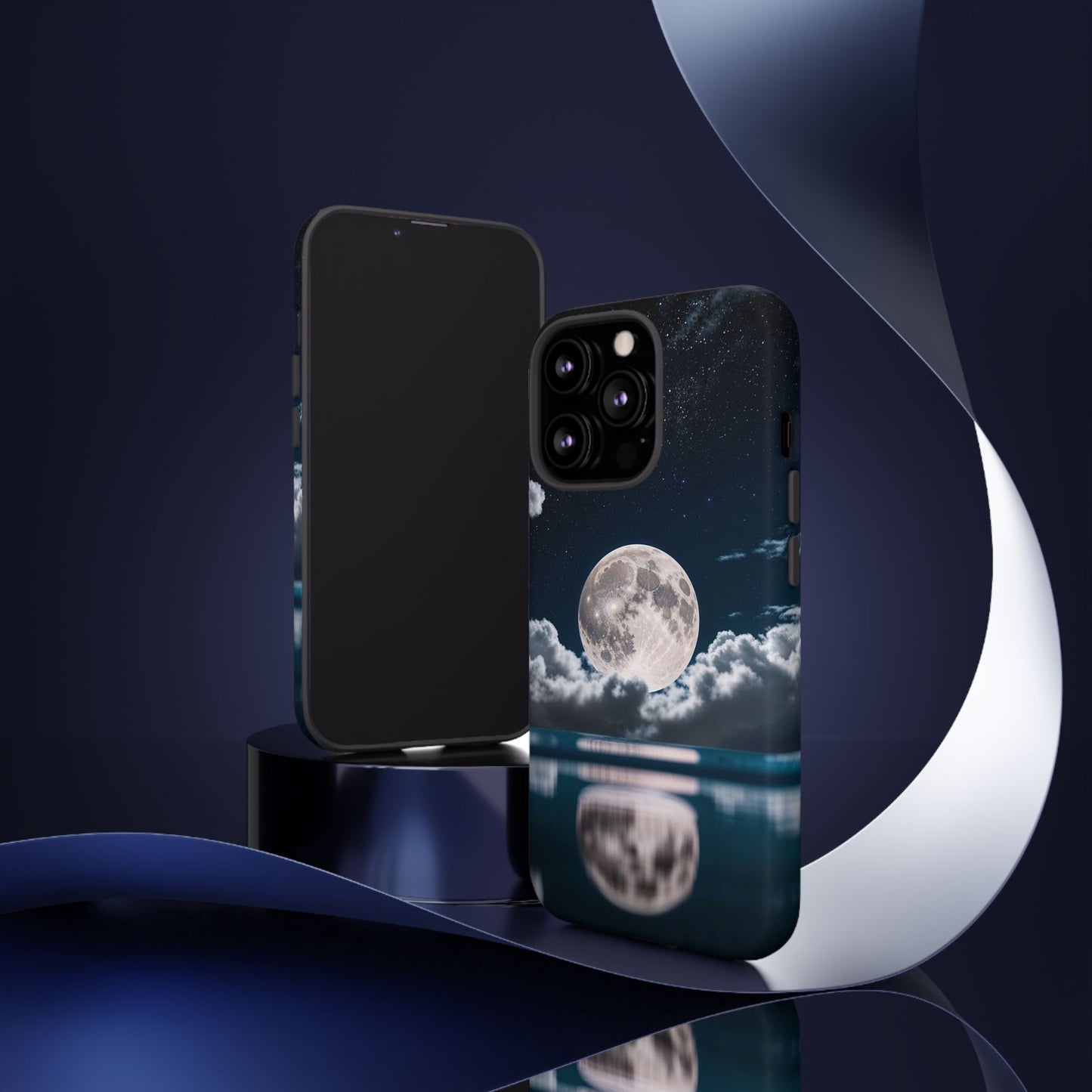 Moonlit Reflection Phone Case — Night Sky Moon & Clouds Tough Case