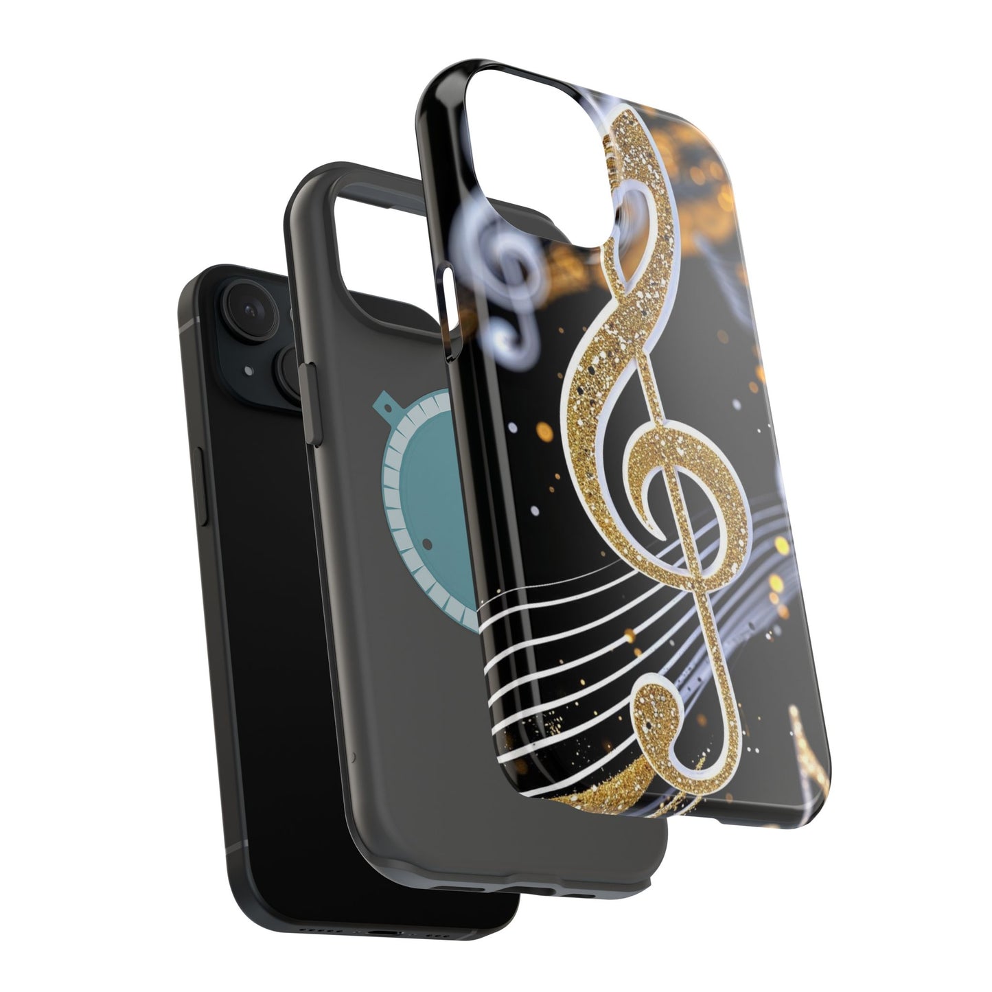 Music Notes Magnetic Impact-Resistant Phone Case — Gold Treble Clef Design