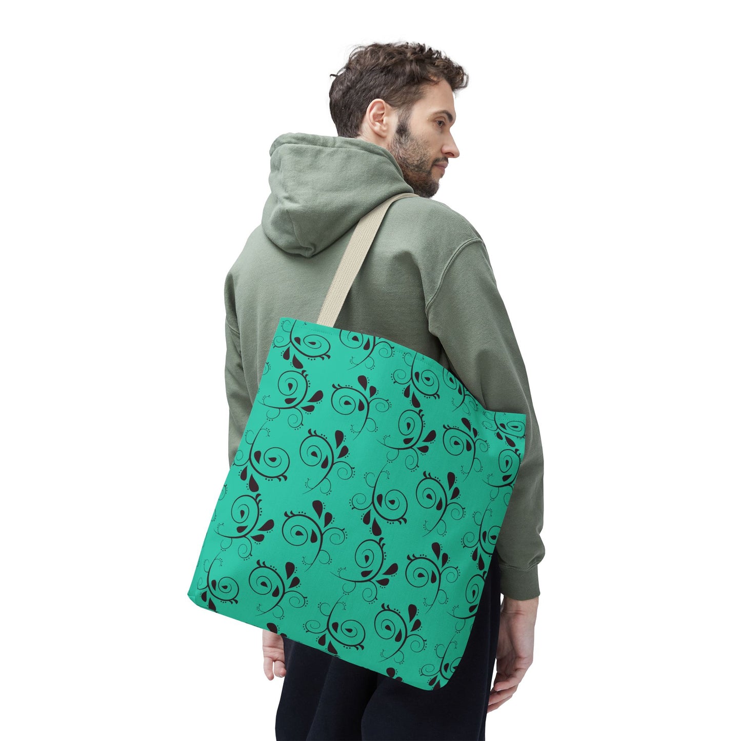 Turquoise Floral Swirl Tote Bag – All-Over Print Stylish Shopping Bag