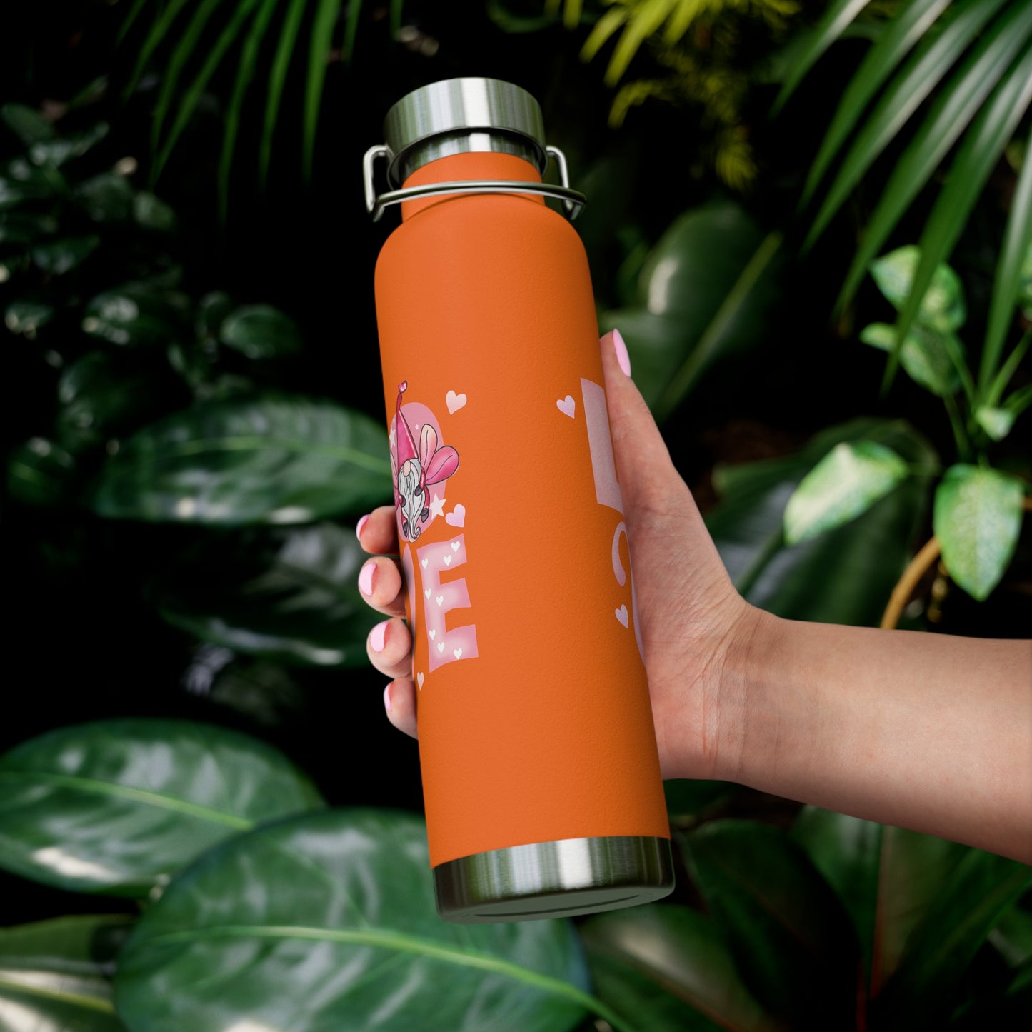 22oz Insulated Bottle — Red 'LOVE' Floral Valentine Water Bottle