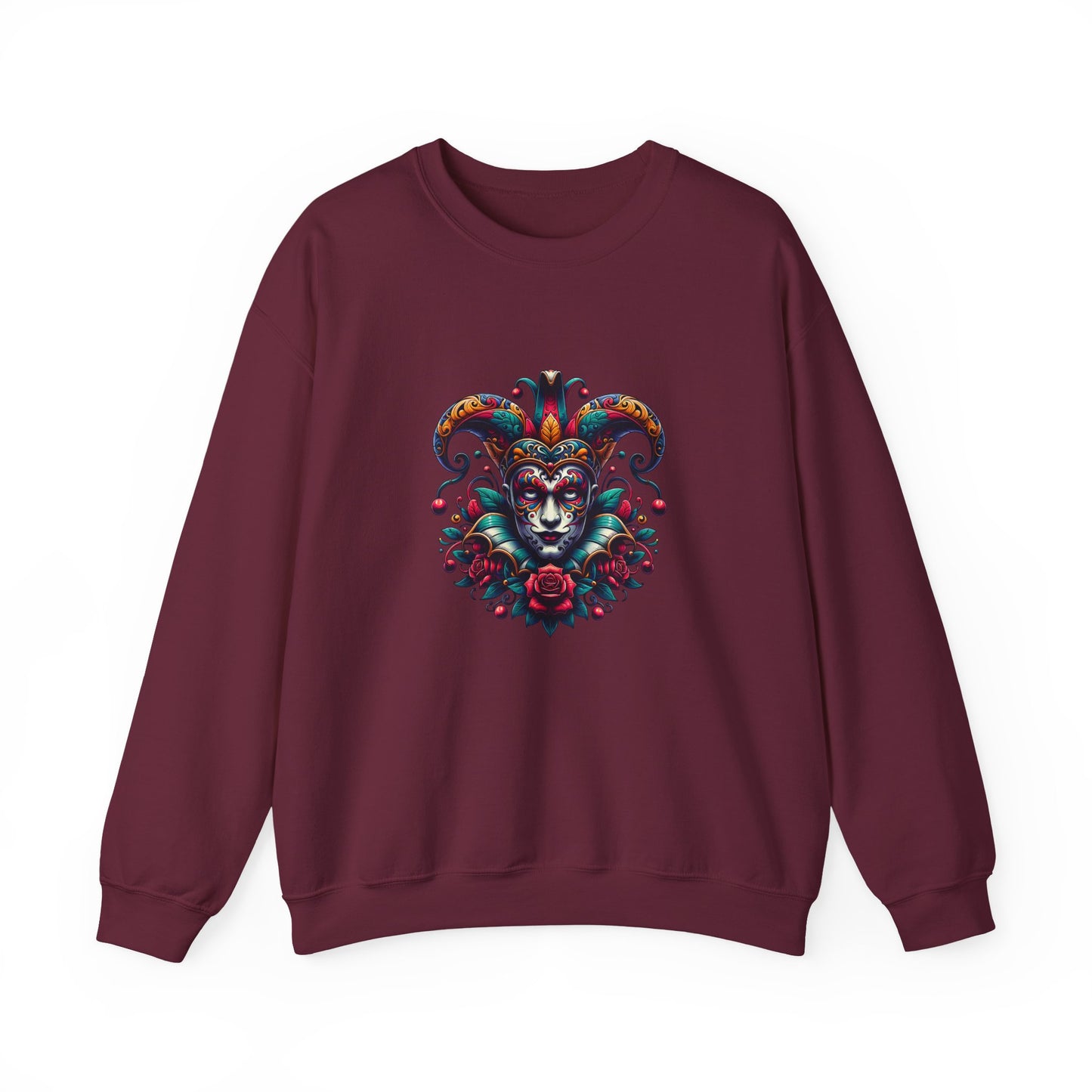 Colorful Jester Sweatshirt, Unisex Heavy Blend Crewneck, Unique Art Apparel, Trendy Fashion, Cozy Gift for Adults