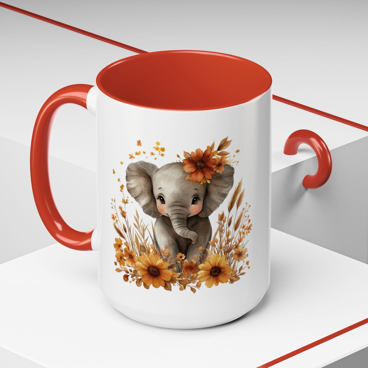 Adorable Elephant Floral Coffee Mug, Cute Animal Mug, Coffee Lover Gift, Kids Mug, Baby Shower Decor