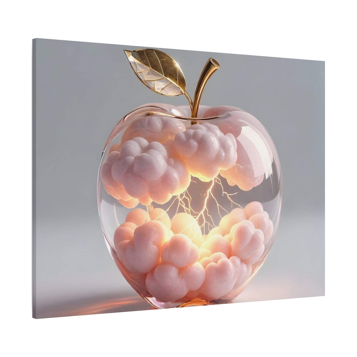 Surreal Glass Apple Canvas – Lightning & Pink Clouds Wall Art