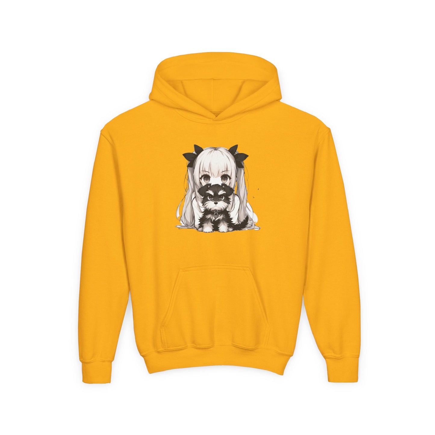 Cute Anime Girl & Puppy Youth Hoodie — Kawaii Kids Pullover for Anime Fans