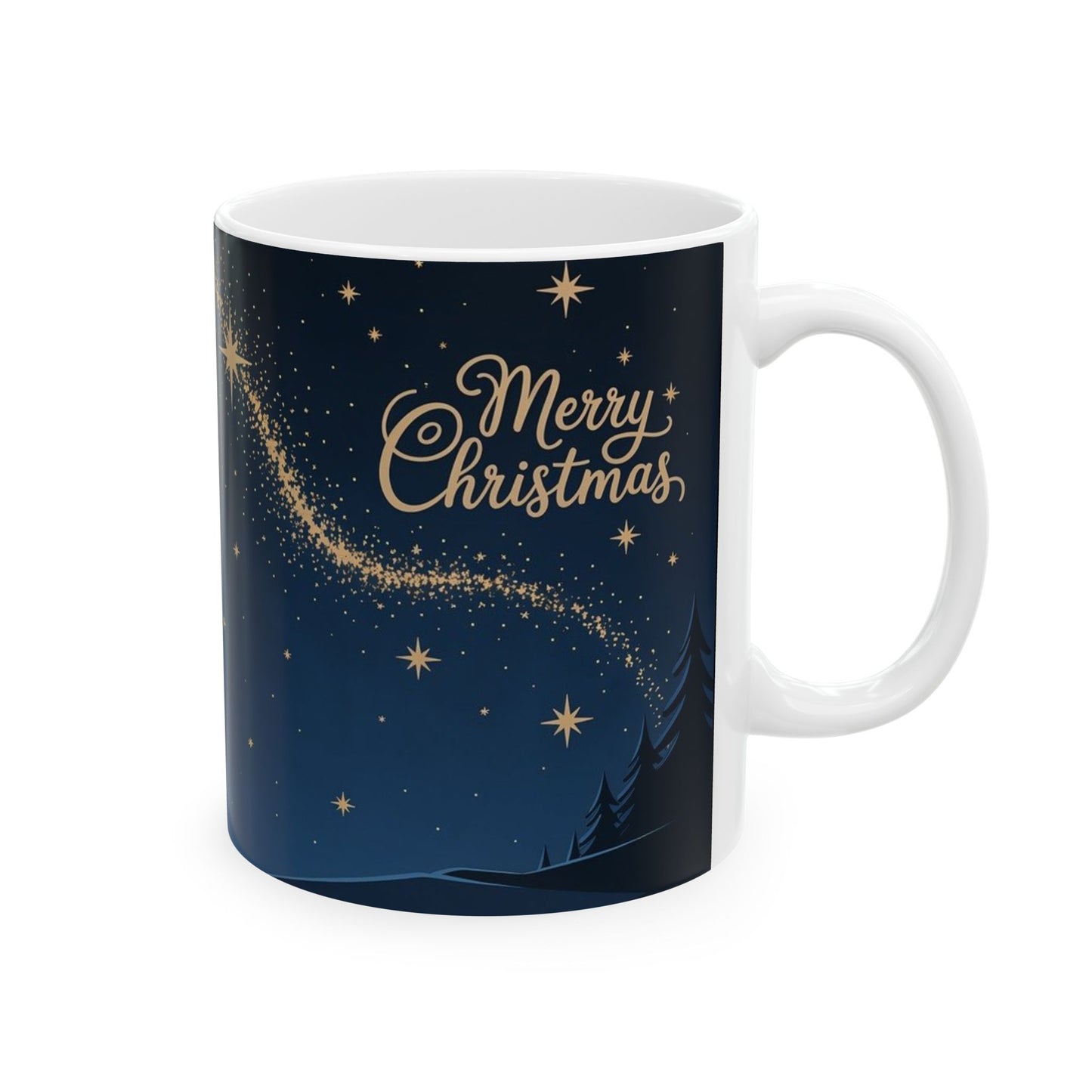 Christmas Starry Night Mug — Silhouette Parents & Child with Shooting Star (11oz/15oz)