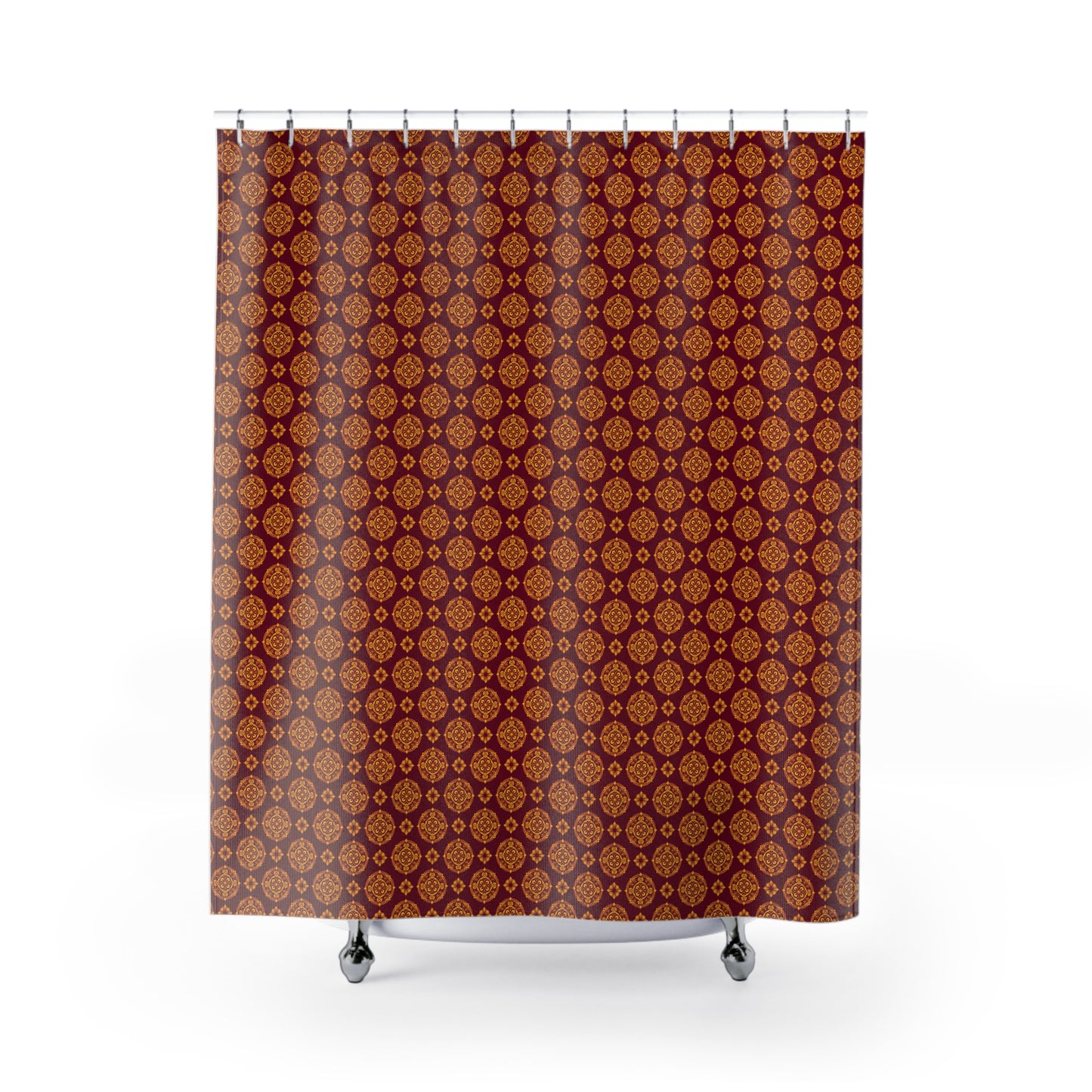 Moroccan Tile Pattern Shower Curtain — Red & Gold Bohemian Bathroom Decor