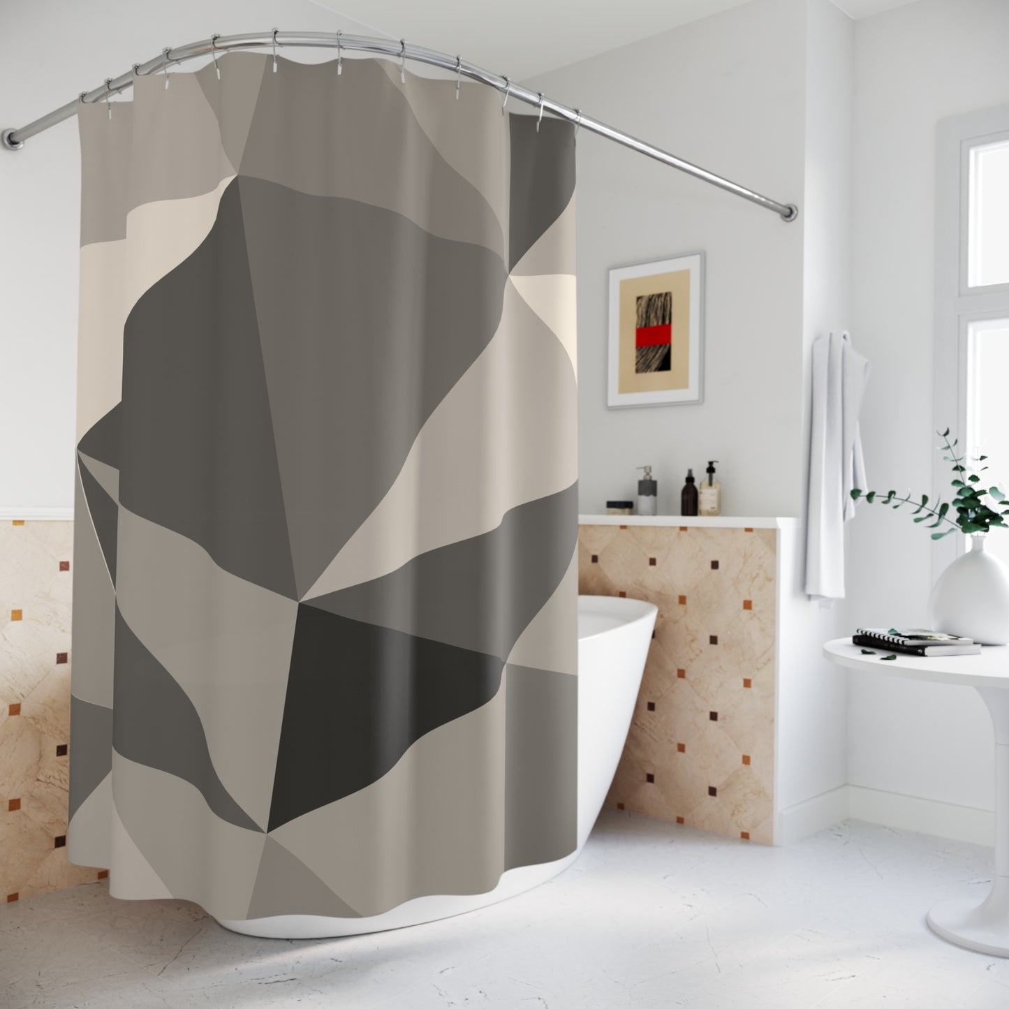 Modern Geometric Shower Curtain | Contemporary Bathroom Decor, Stylish Bath Accessory, Home Improvement Gift, Minimalist Design, [...]