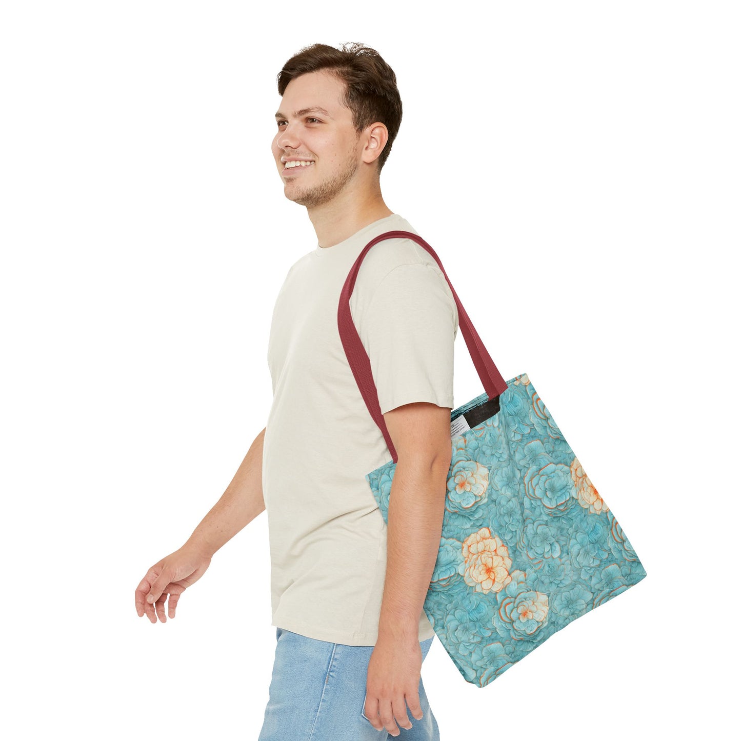 Floral Watercolor Tote Bag — Teal Succulent Pattern
