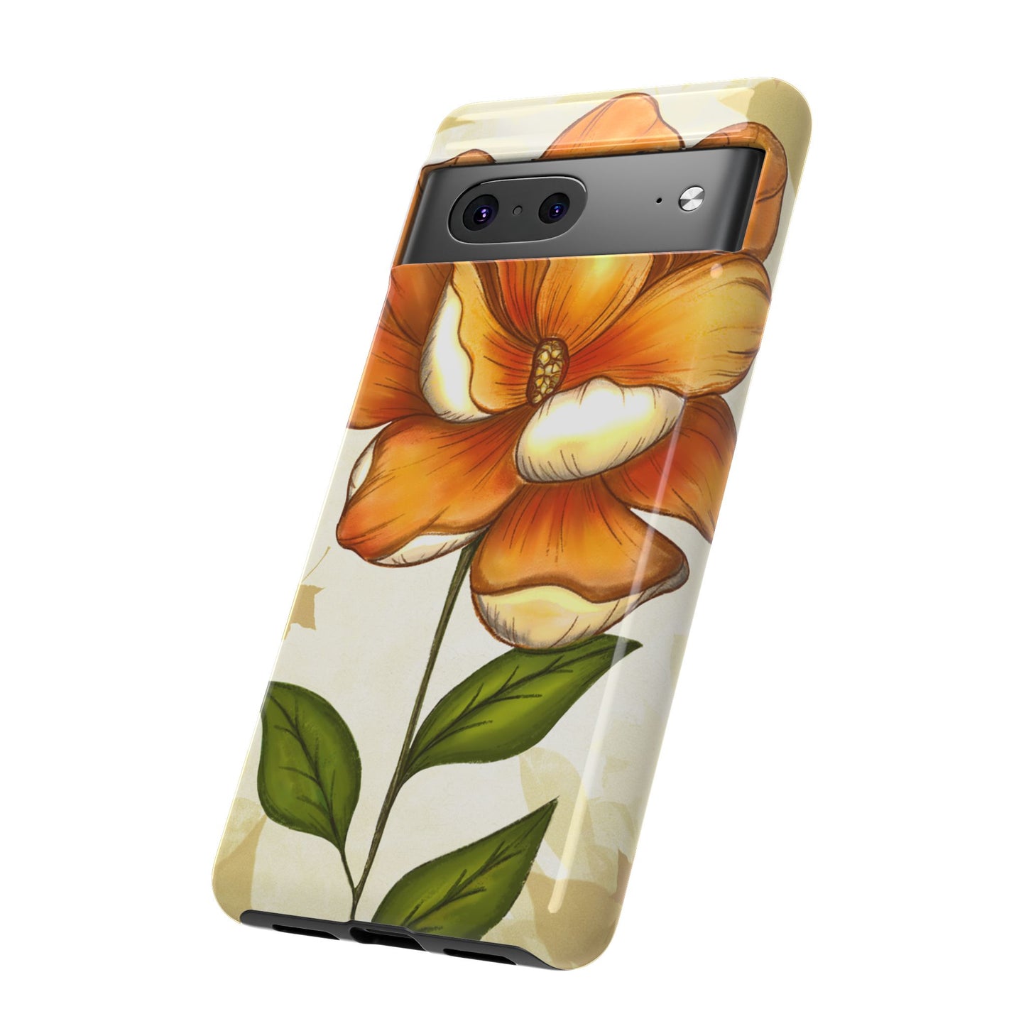 Floral Phone Case with Orange Flower Design, Tough Phone Cover, Floral Gift, Stylish Tech Accessory, Nature Lovers, Spring Vibes