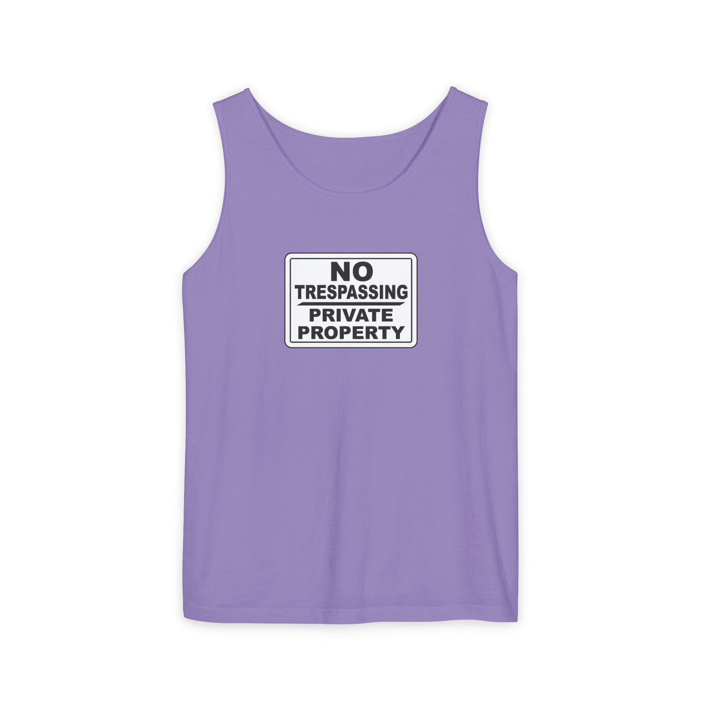 No Trespassing Garment-Dyed Tank Top | Unisex Summer Wear, Beach Vacation Shirt, Outdoor Adventure Top, Gift for Nature Lovers