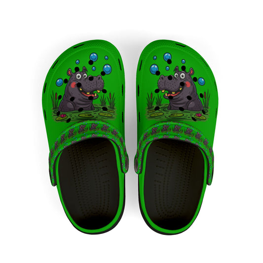 Hippo-Themed Kid's EVA Foam Clogs - Fun Waterproof Slip-Ons for Playtime, Summer, Gifts, Birthdays, Beach