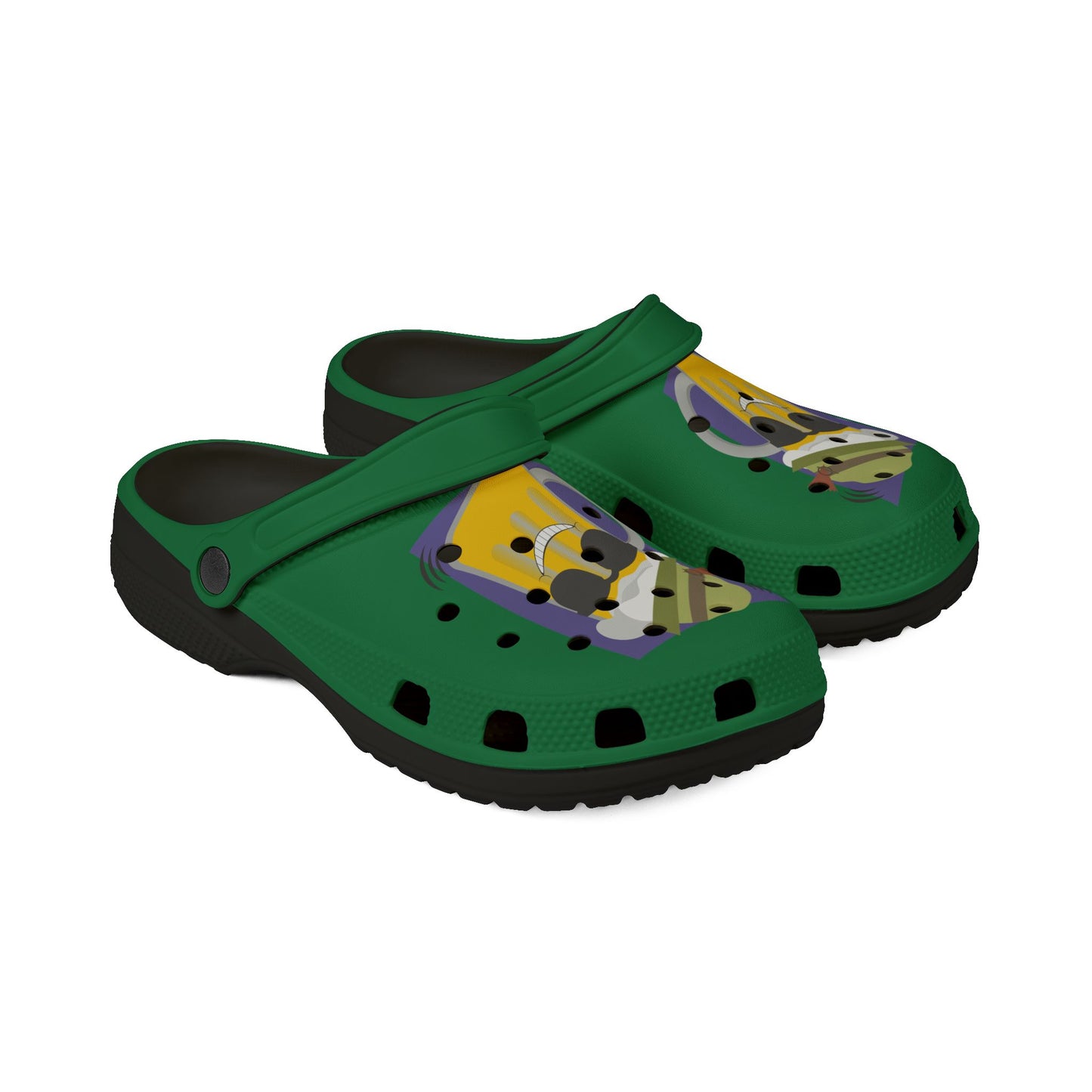Green Foam Clogs with Cool Sunglasses Mug Graphic — Fun Casual Slip-On Shoes