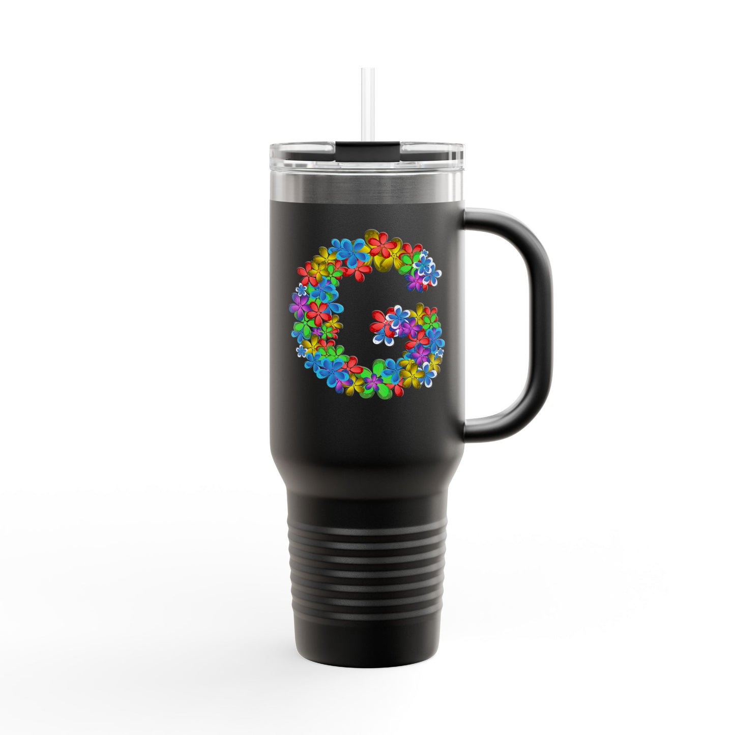 Vibrant Floral Insulated Travel Mug, Perfect for On-the-Go- Letter G
