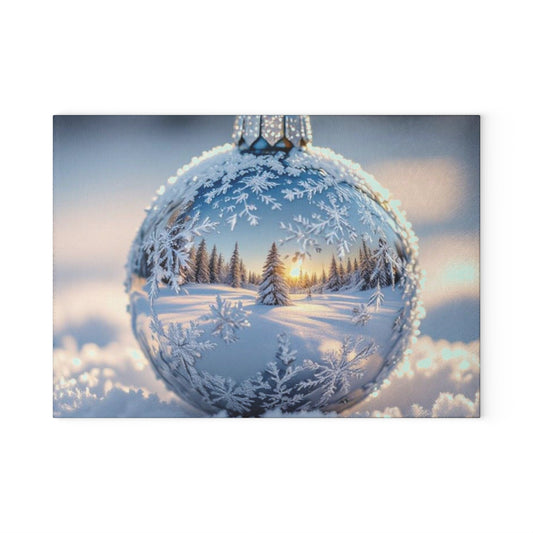 Winter Wonderland Glass Cutting Board, Holiday Kitchen Decor, Snowy Scene Art, Unique Gift for Chefs, Christmas & Winter Celebrations