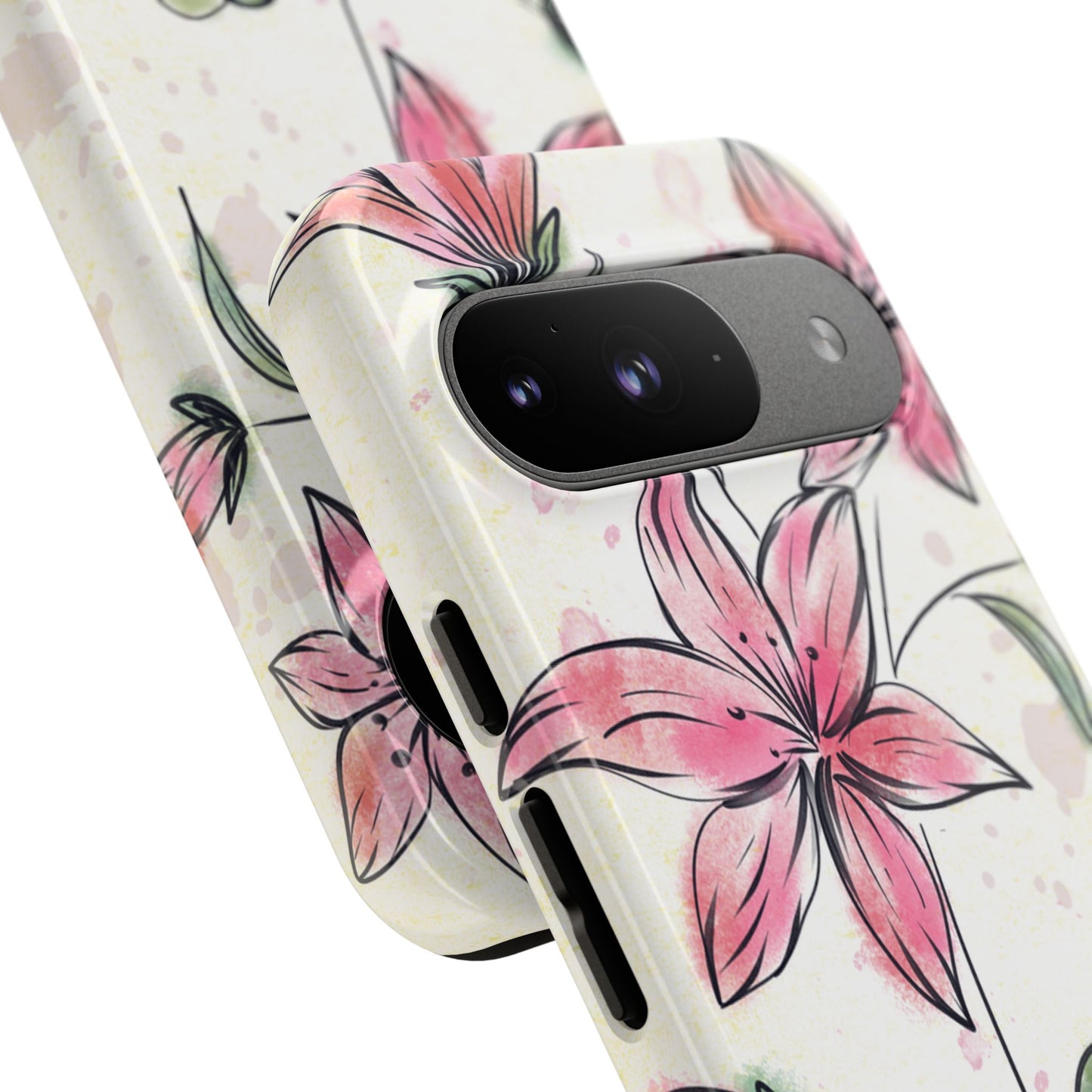Floral Phone Case with Elegant Pink Lilies, Cute Floral Accessories, Phone Protection, Gift for Her, Stylish Cell Phone Cover
