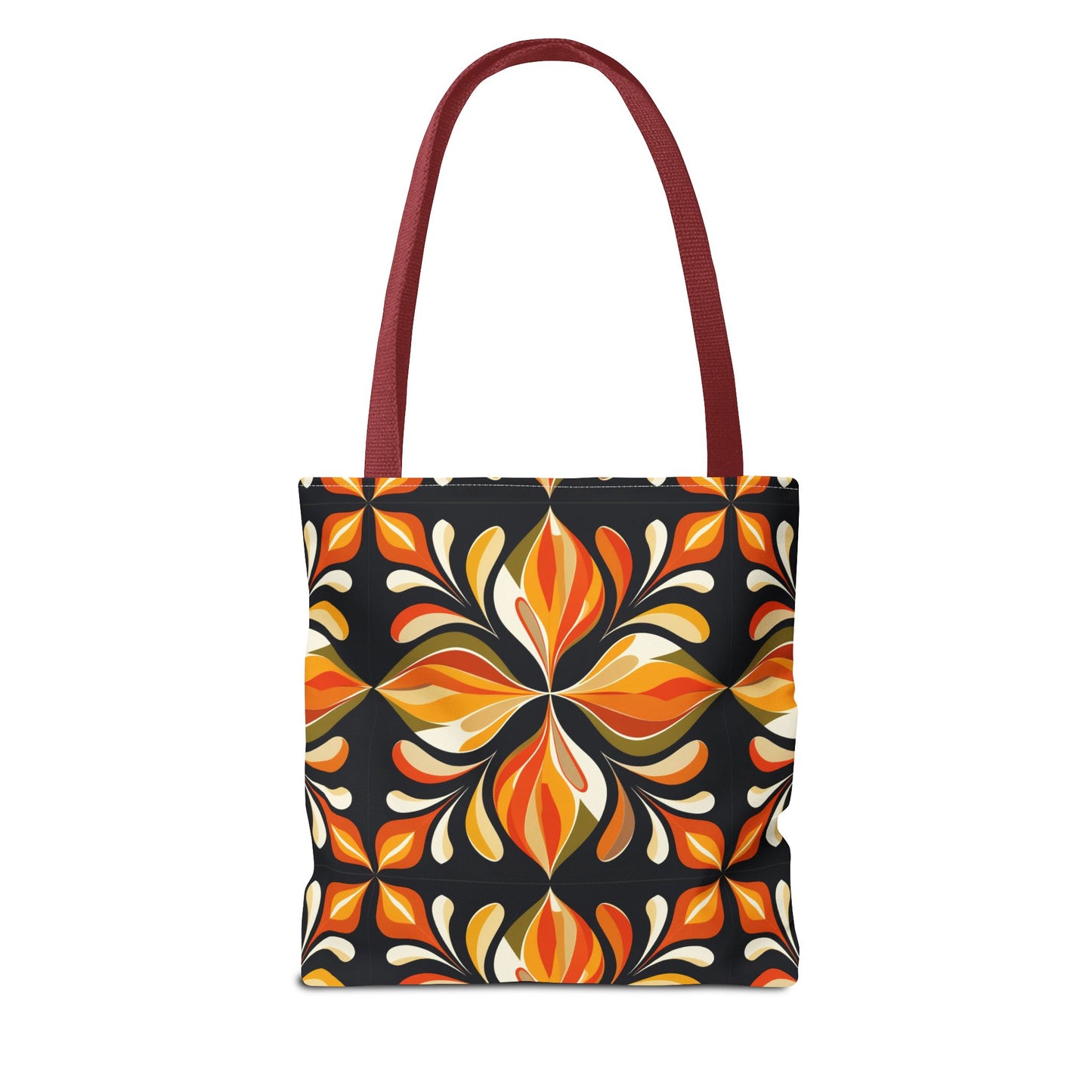 Retro Floral Tote Bag — Orange & Black Boho Pattern