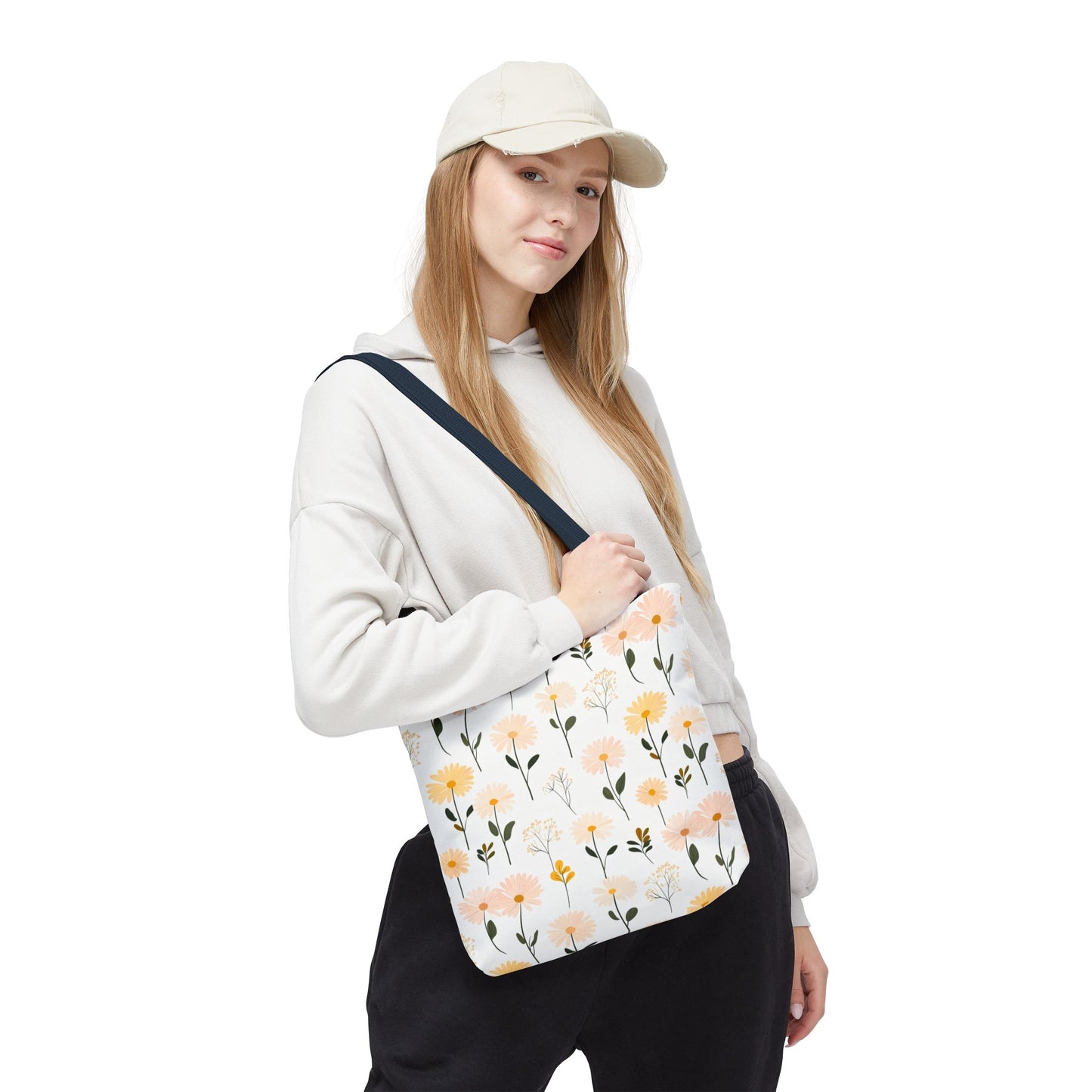 Floral Daisy Pattern Tote Bag — Pastel Spring Flowers All-Over Print