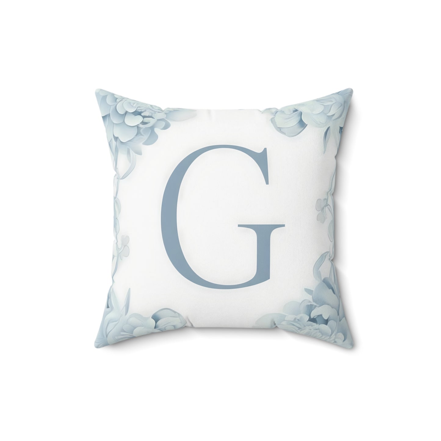 Monogram 'G' Floral Square Pillow – Blue Watercolor Initial Throw Pillow