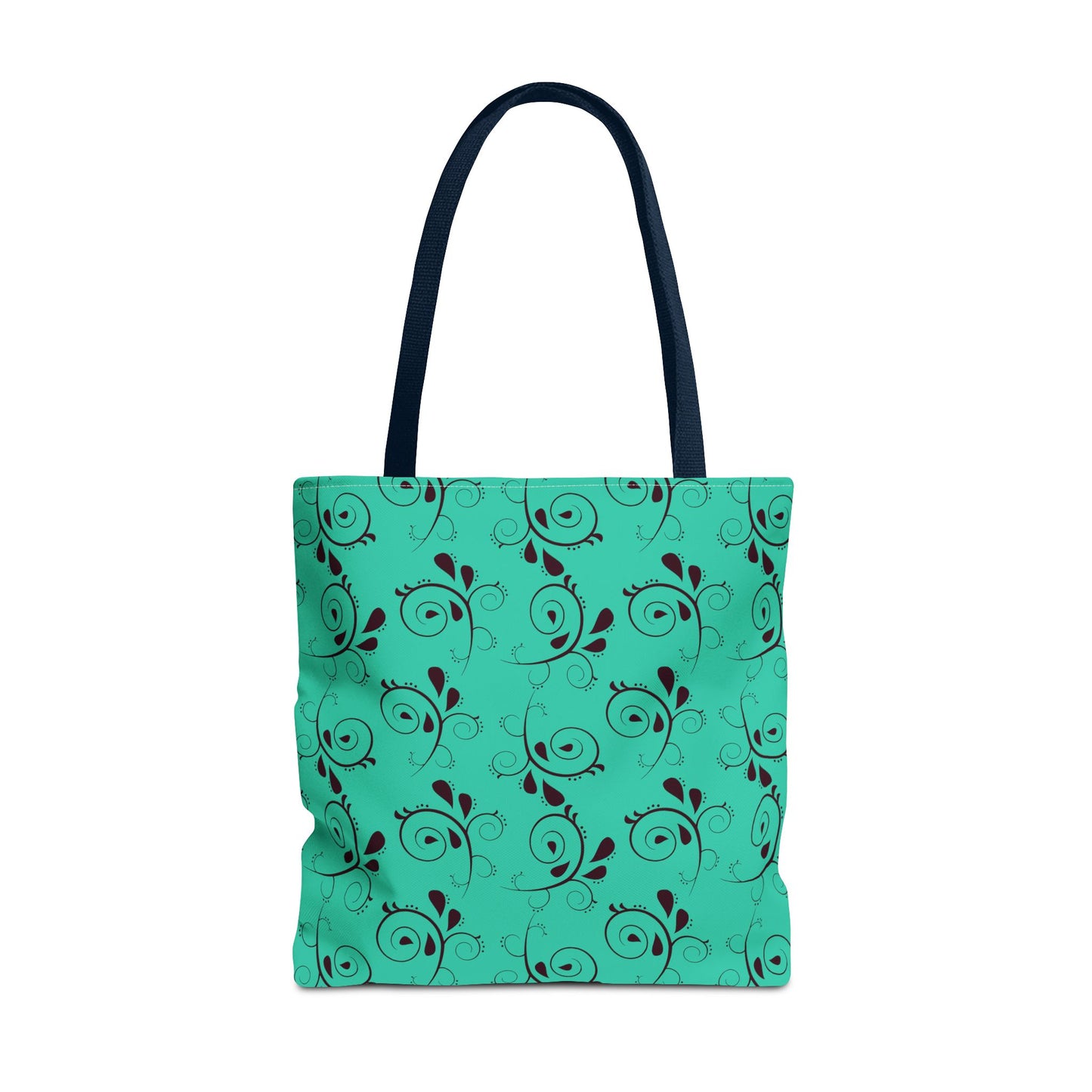 Turquoise Floral Swirl Tote Bag – All-Over Print Stylish Shopping Bag