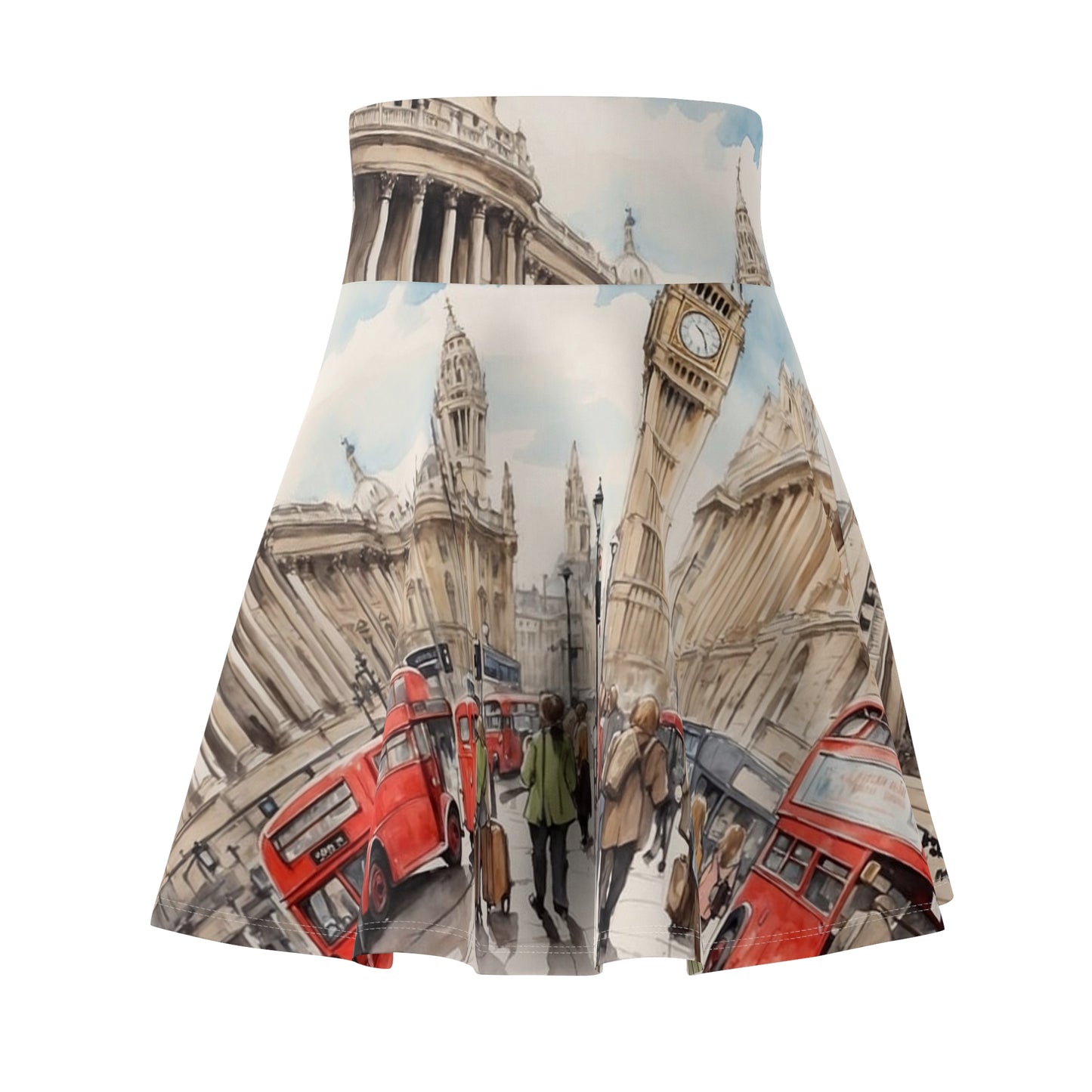 Women's London Scene Skater Skirt, Vintage City Print, Summer Fashion, Travel Outfit, Gift for Her, Casual Wear