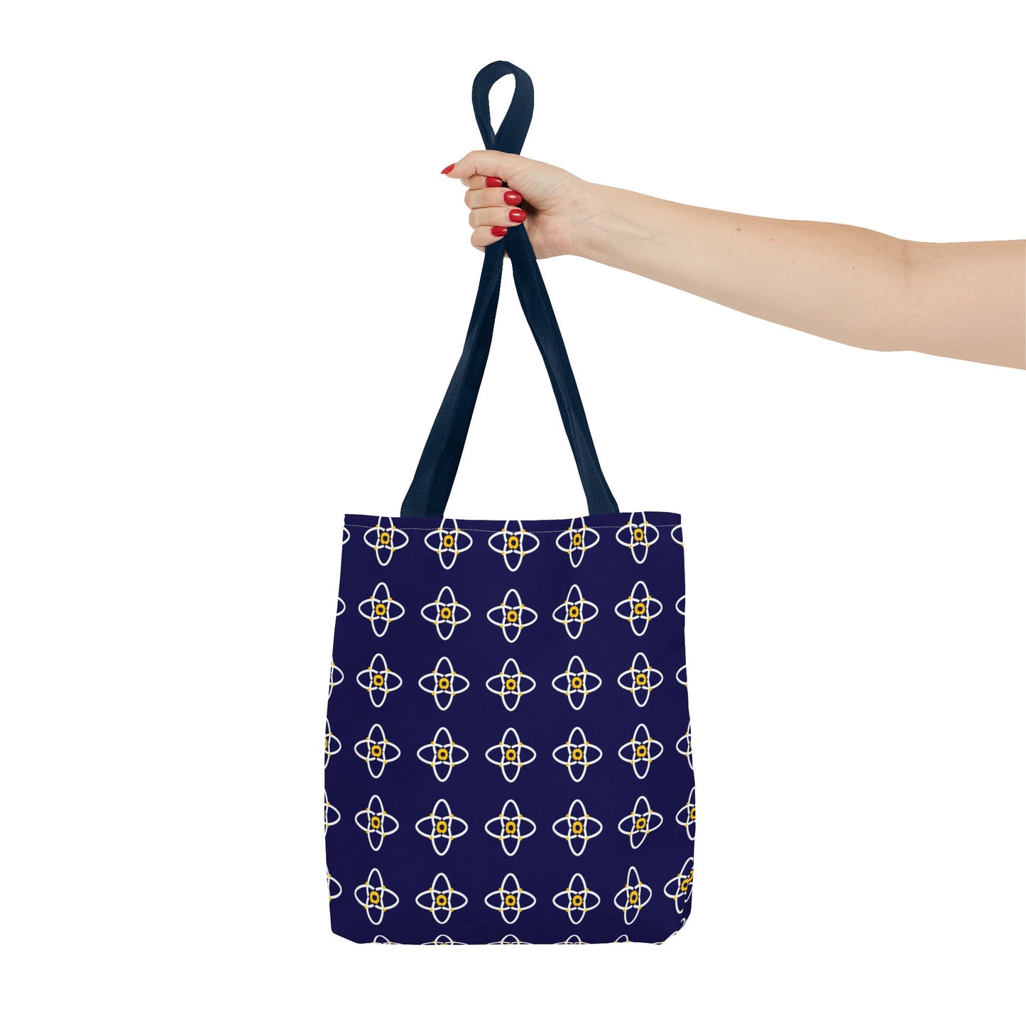 Navy Geo Floral Pattern Tote Bag — Reusable Everyday Shopping Tote