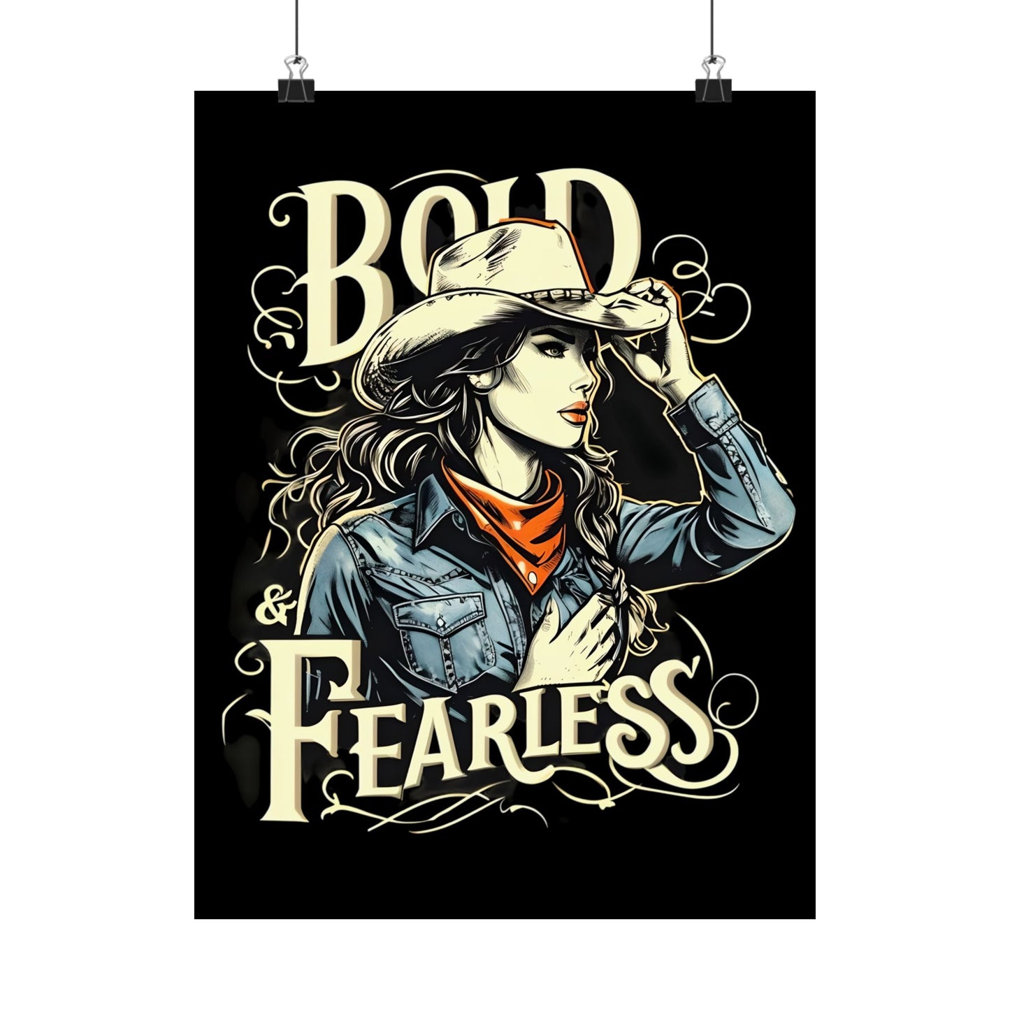 Bold & Fearless Cowboy Woman Poster — Matte Vertical Wall Art