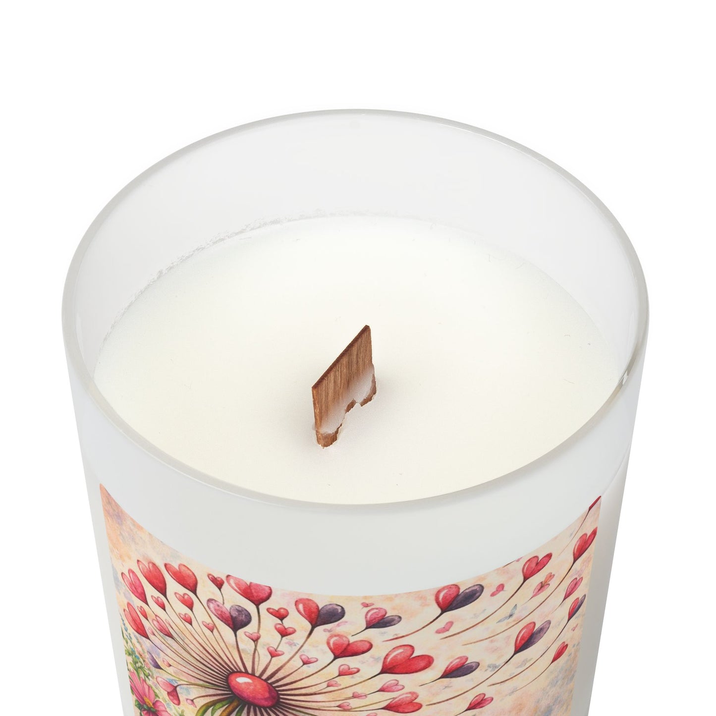 Frosted Glass Candle — Whimsical Heart Dandelion Floral Scented Candle (11oz)