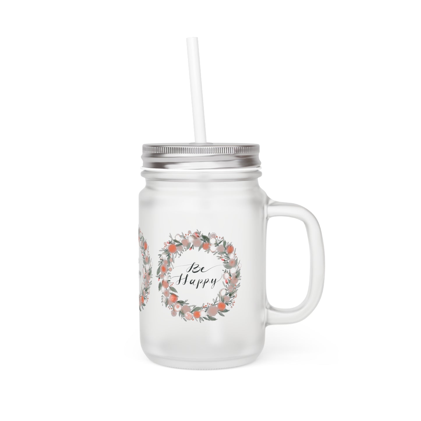 Floral Mason Jar with Straw - Perfect for Home Decor, Garden Parties, Weddings, Rustic Events, Drinkware