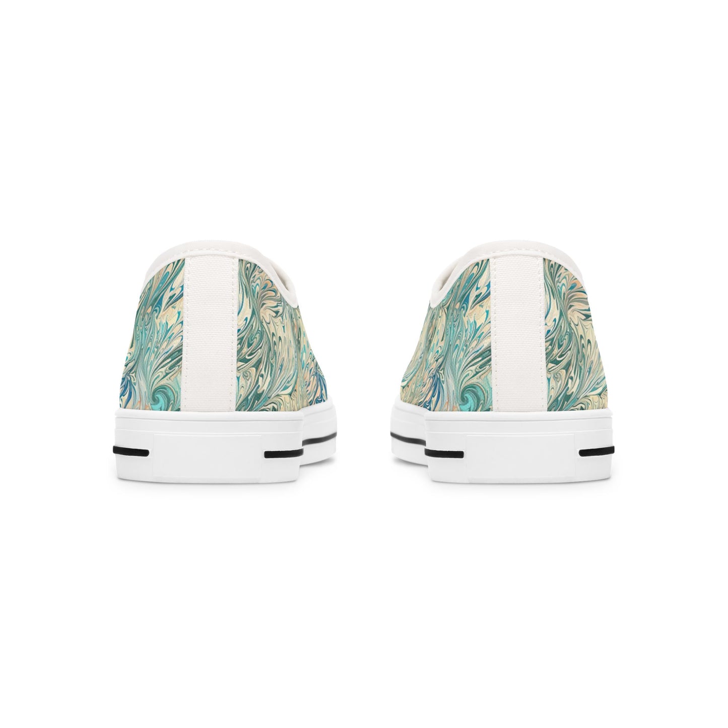 Low Top Sneakers — Teal Swirl Floral Pattern Casual Shoes
