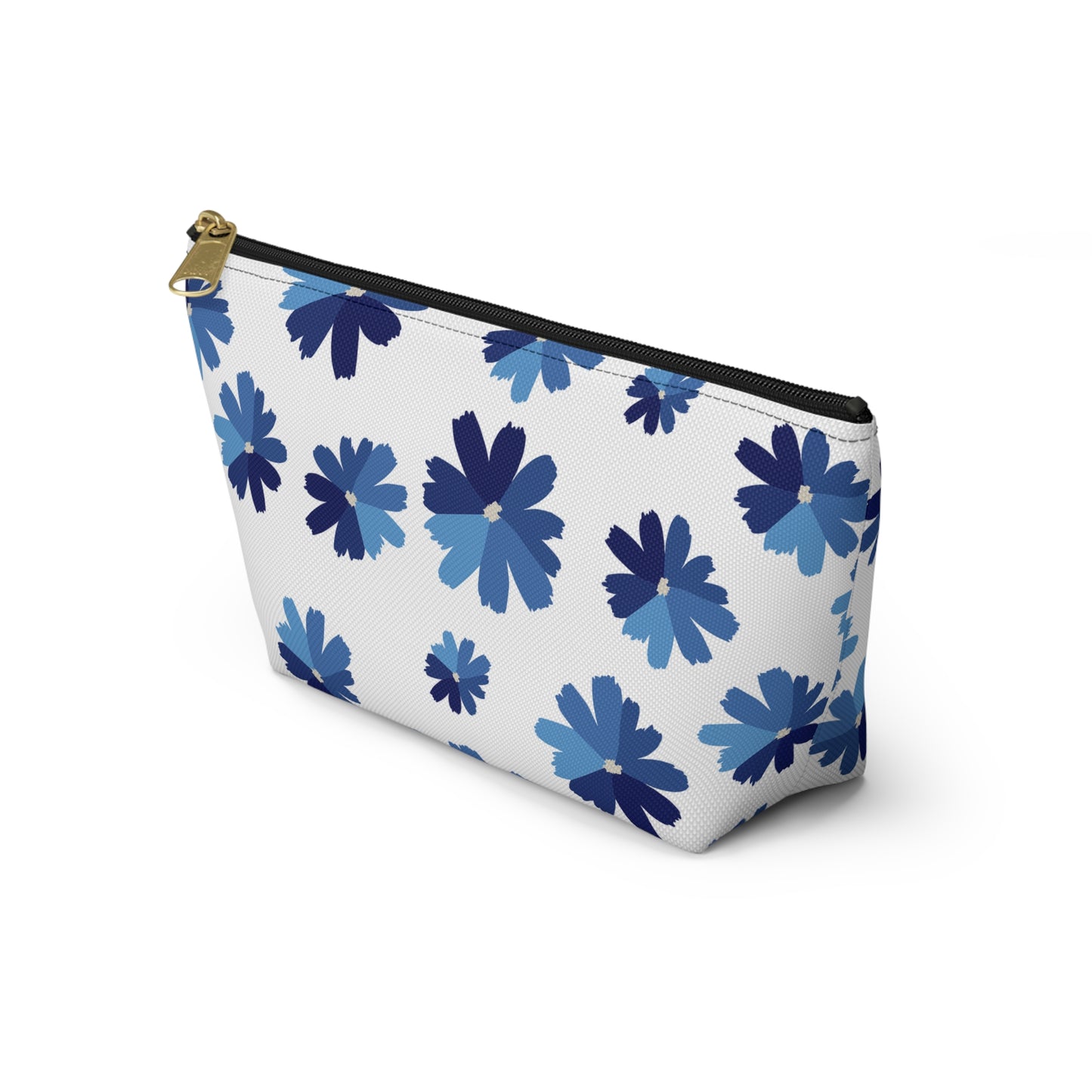 Blue Floral Accessory Pouch for Organizing Essentials, Cosmetic Bag, Travel Makeup Pouch, Gift Idea for Flower Lovers, Eco-Friendly