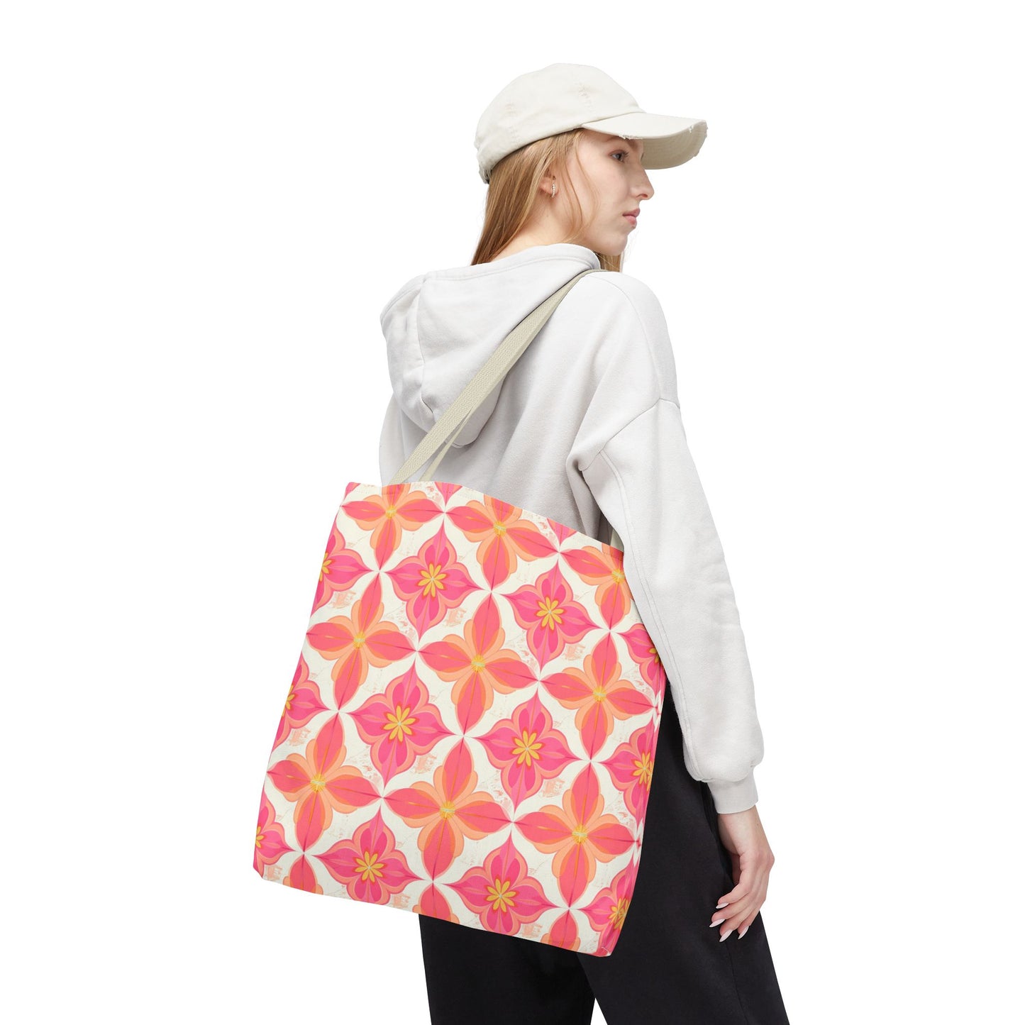 Pink Floral Geometric Tote Bag — All-Over Print Reusable Shopper