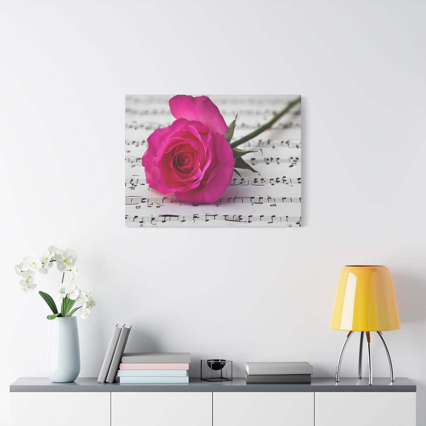 Stretched Canvas Art Print, Classic Rose on Sheet Music, Floral Wall Decor, Home Decoration, Gift for Music Lovers