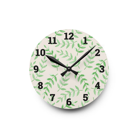 Elegant Leaf Pattern Acrylic Wall Clock, Modern Home Decor
