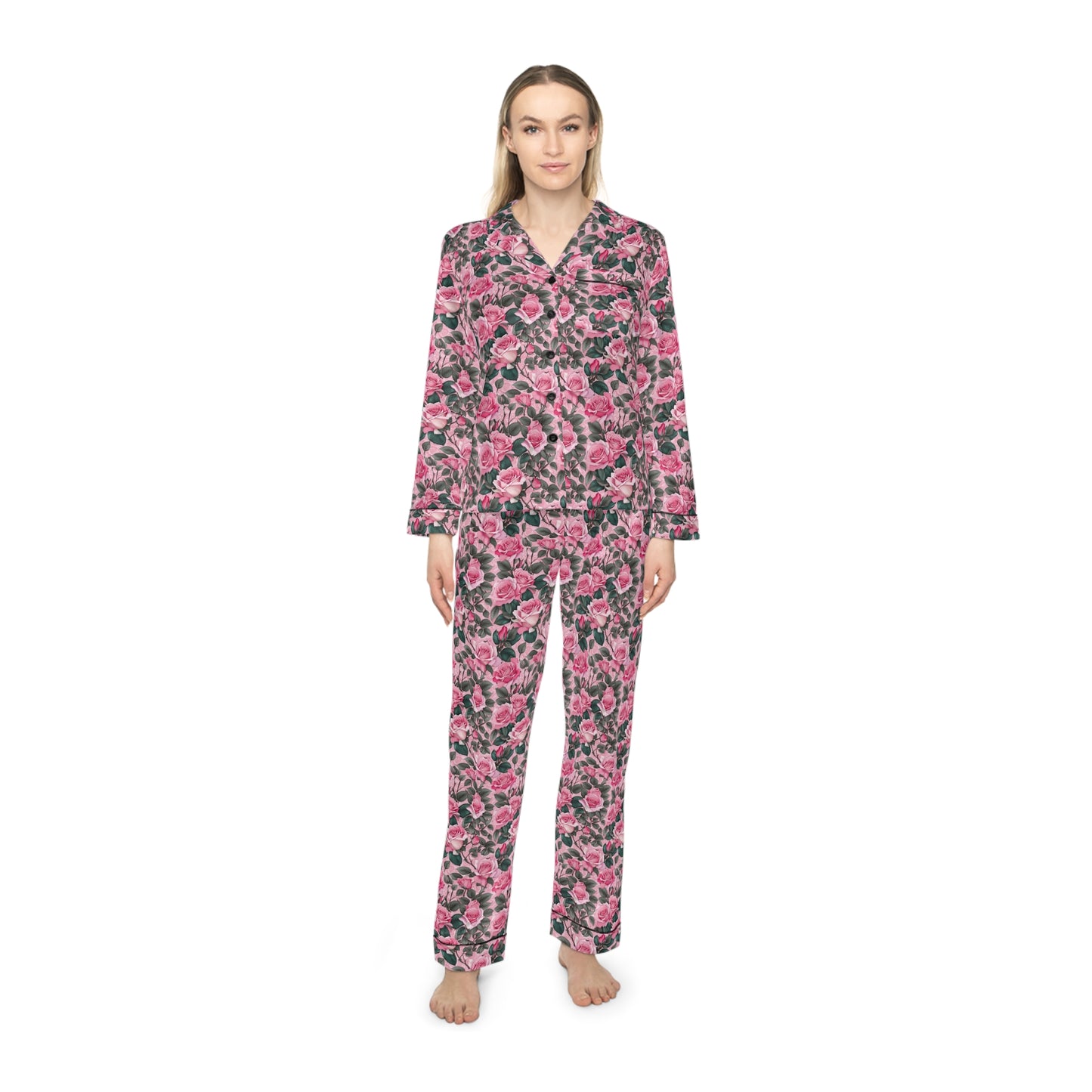 Floral Women's Satin Pajamas, Luxurious Sleepwear, Cozy Gift for Her, Ideal for Holidays, Relaxation, and Special Occasions
