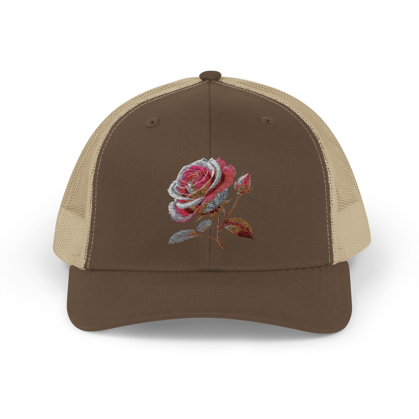 Rose Embellished Snapback Trucker Cap, Casual Hat for Outdoor Events, Gift for Flower Lovers, Stylish Fashion Accessory, Holiday Cap