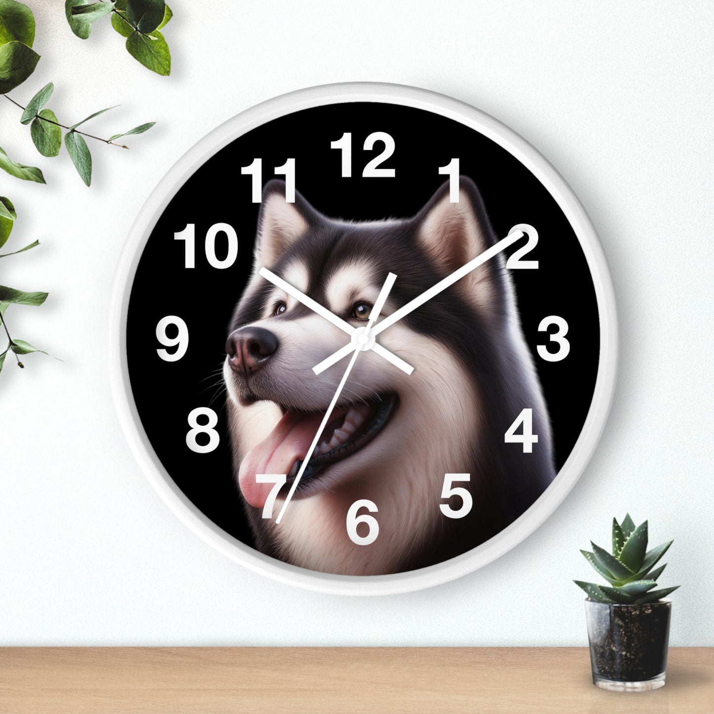 Husky Face Wall Clock – Cute Siberian Dog Home Decor, Pet Lover Gift