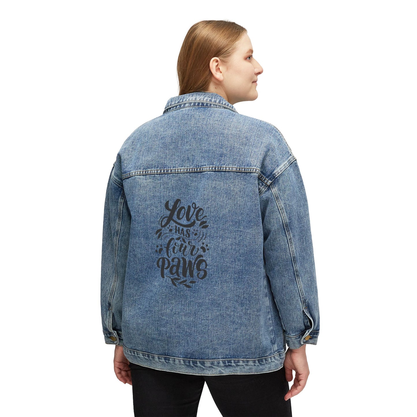 Denim Jacket — "Love Has My Heart, Call It Paws" Back Graphic Women’s Jean Jacket