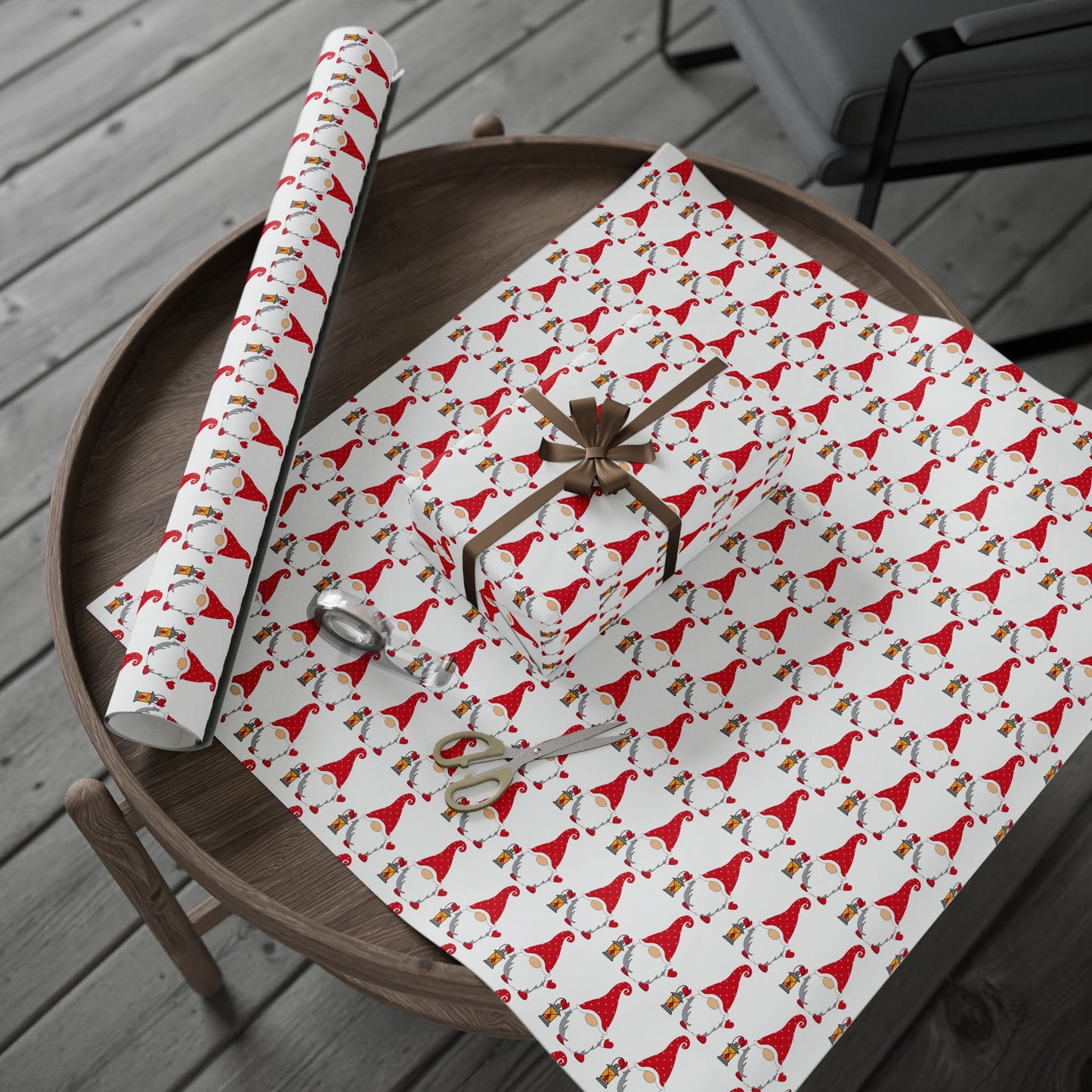 Christmas Gnome Wrapping Paper — Repeating Red Gnome Pattern for Holiday Gift Wrap