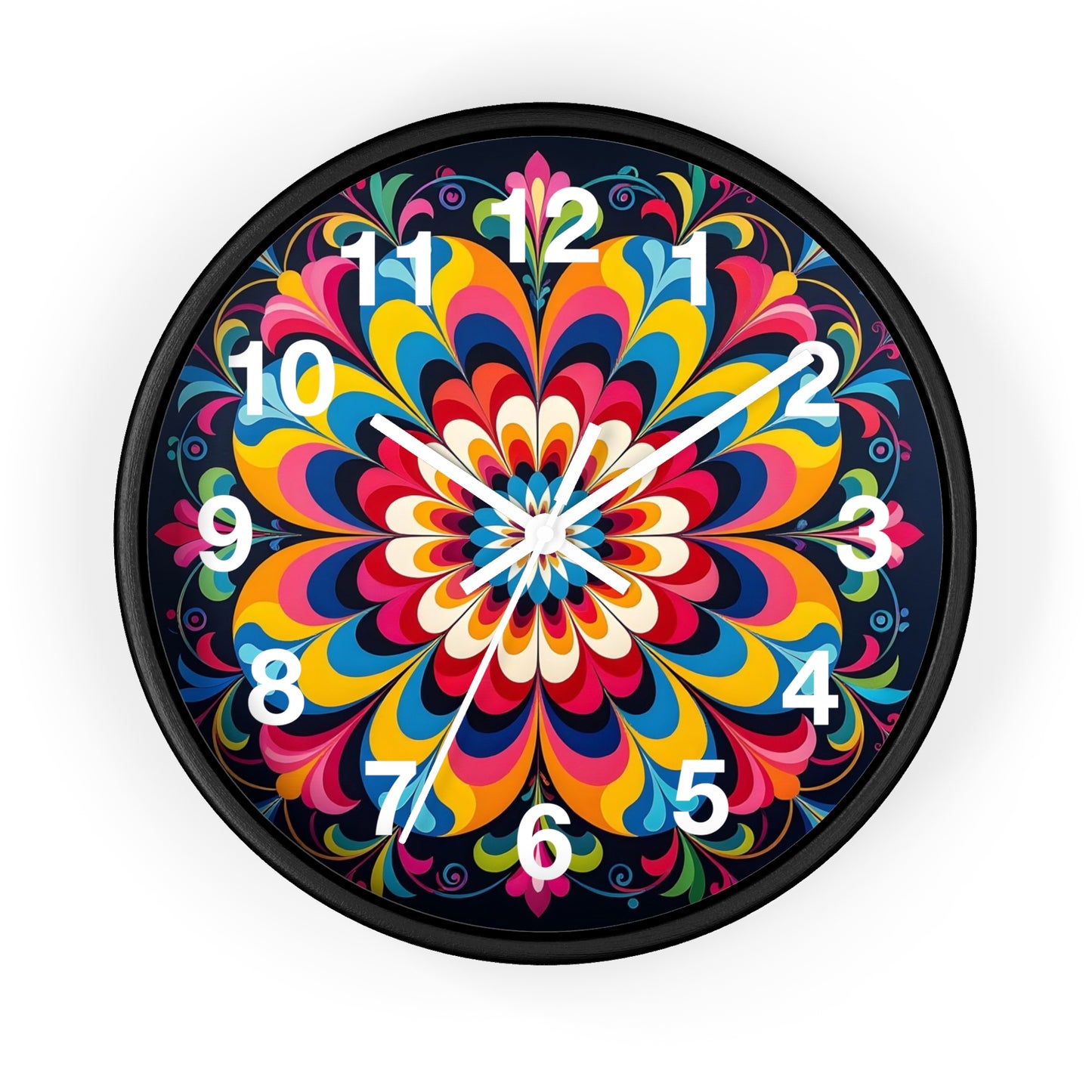 Colorburst Mandala Wall Clock — Vibrant Retro Boho Home Decor