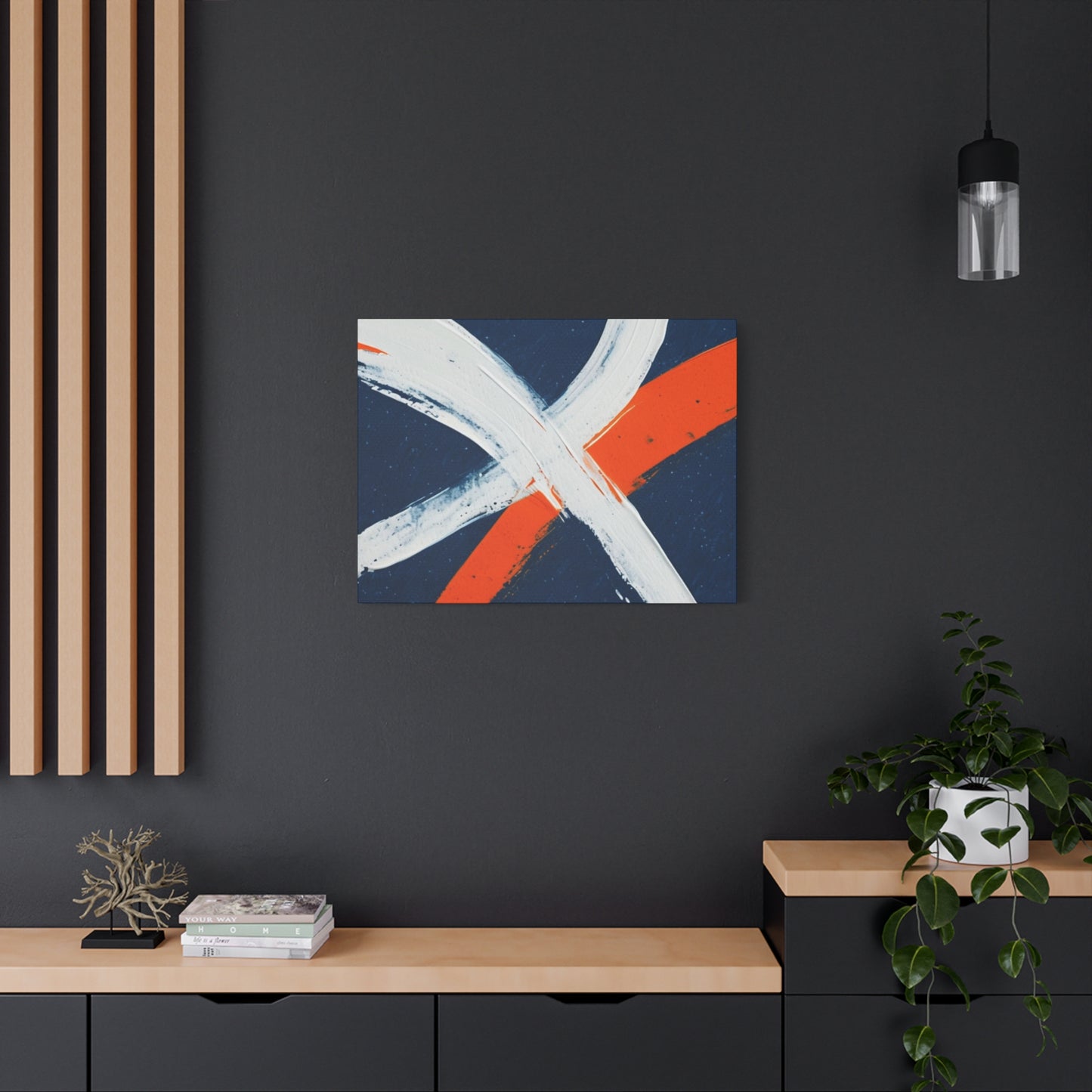 Abstract Navy & Orange Brushstroke Canvas